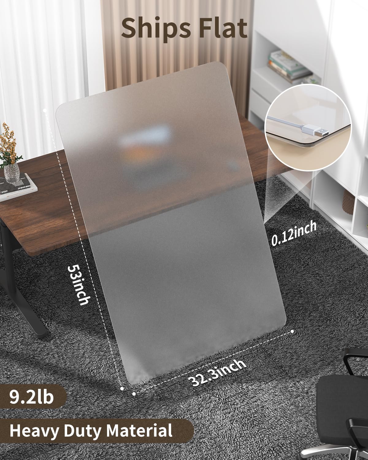 Blvornl Frosted Clear Chair Mat for High Pile Carpet and Hardwood Floor, 32.3"*53" Hard Material Chair Mat, Heavy Duty Computer Chair Mats for Rolling Chairs, Desk Floor Rug for Office and Home - Image 5