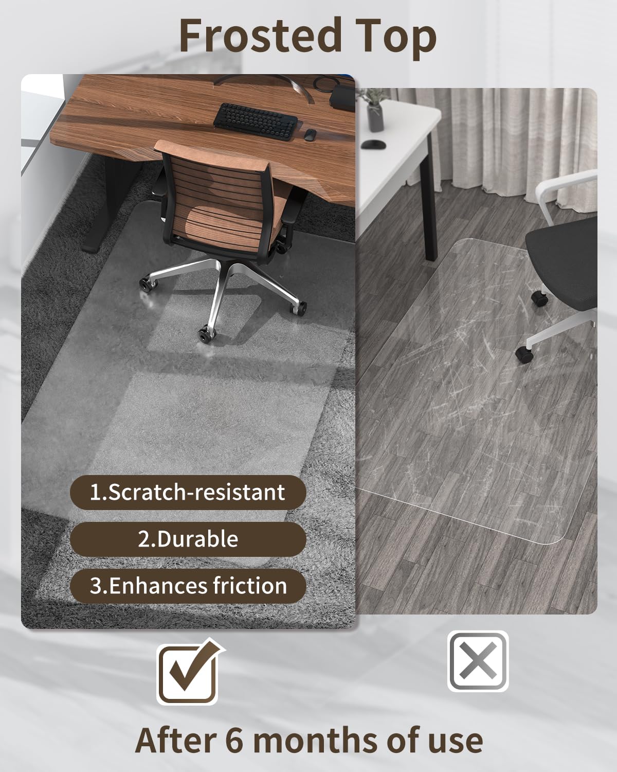 Blvornl Frosted Clear Chair Mat for High Pile Carpet and Hardwood Floor, 32.3"*53" Hard Material Chair Mat, Heavy Duty Computer Chair Mats for Rolling Chairs, Desk Floor Rug for Office and Home - Image 8