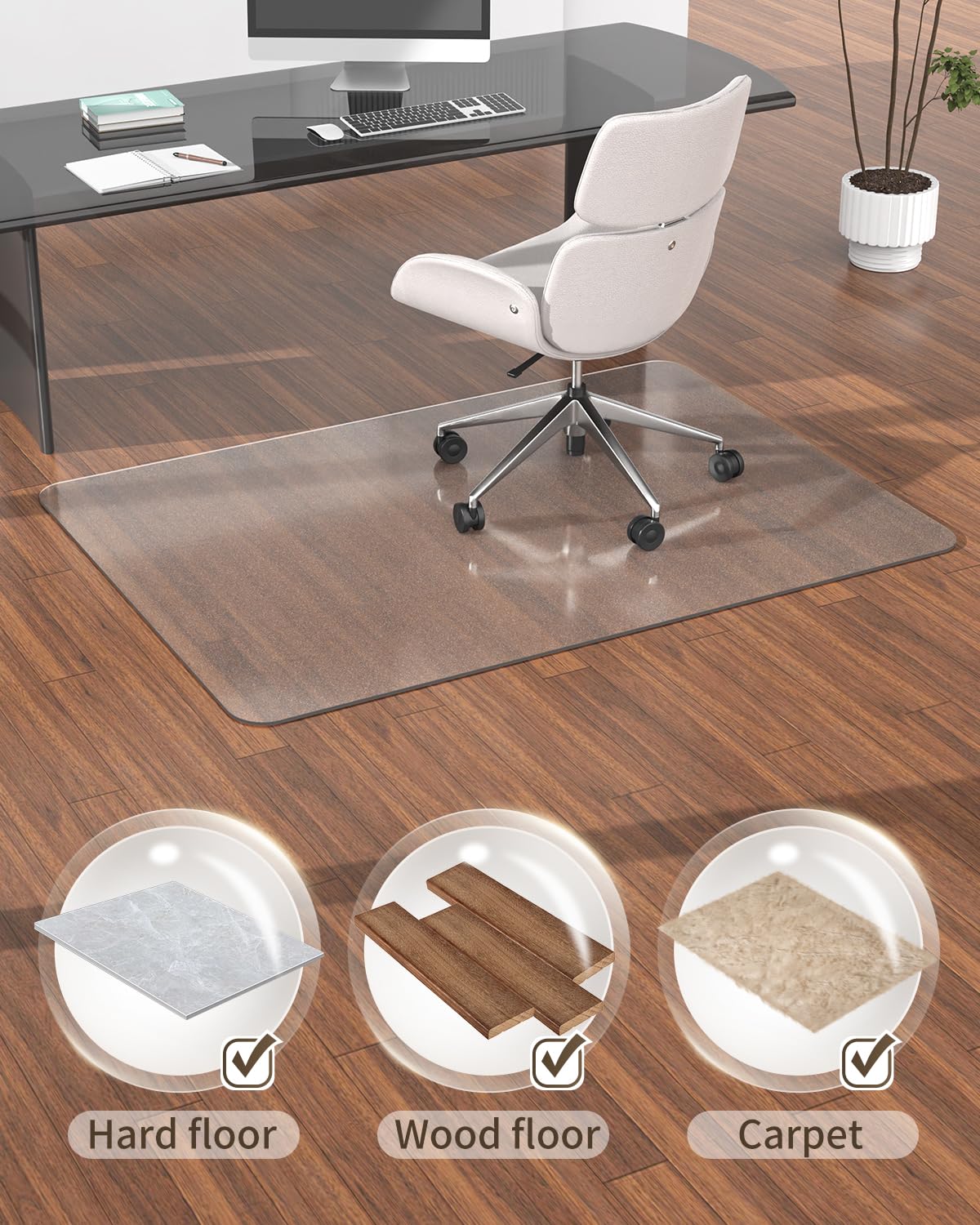 Blvornl Frosted Clear Chair Mat for High Pile Carpet and Hardwood Floor, 32.3"*53" Hard Material Chair Mat, Heavy Duty Computer Chair Mats for Rolling Chairs, Desk Floor Rug for Office and Home - Image 9