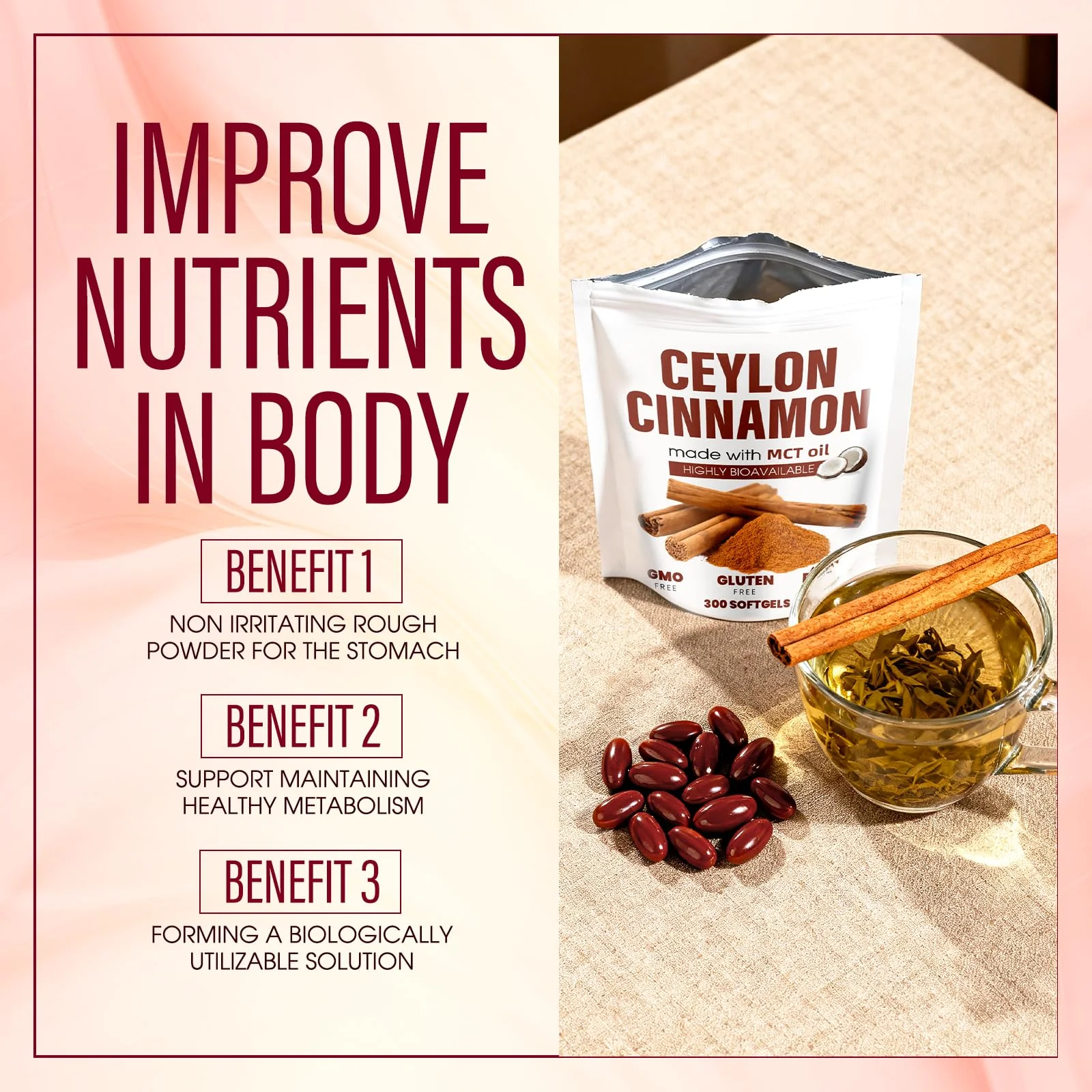 BnPnCn Lirae Ceylon Cinnamon Softgels,300 Softgels Equivalent with Mct Oil,Extra Strength Cinnamon Supplements,Non-GMO, Gluten Free (1) - Image 4