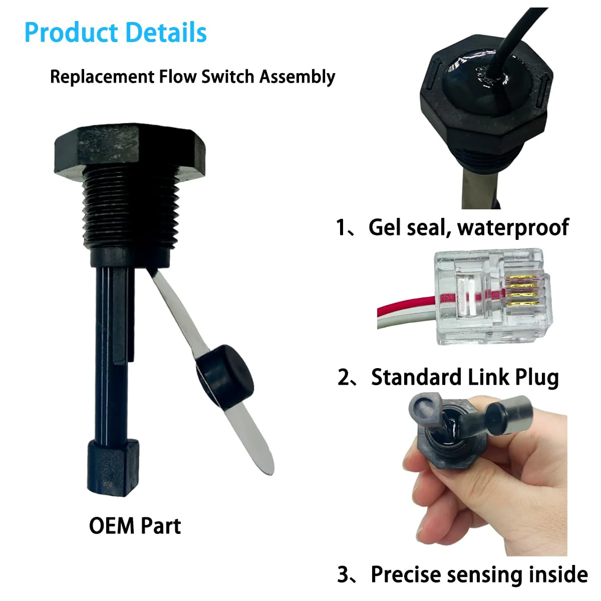 BNRSZ 2025 Upgraded GLX-FLO-RP Pool Flow Switch Compatible with Hayward Goldline and Aquarite Salt Systems, Salt Cell Pool Flow Sensor, Metal Sensing Construction, 15 ft. Cable, - Image 3