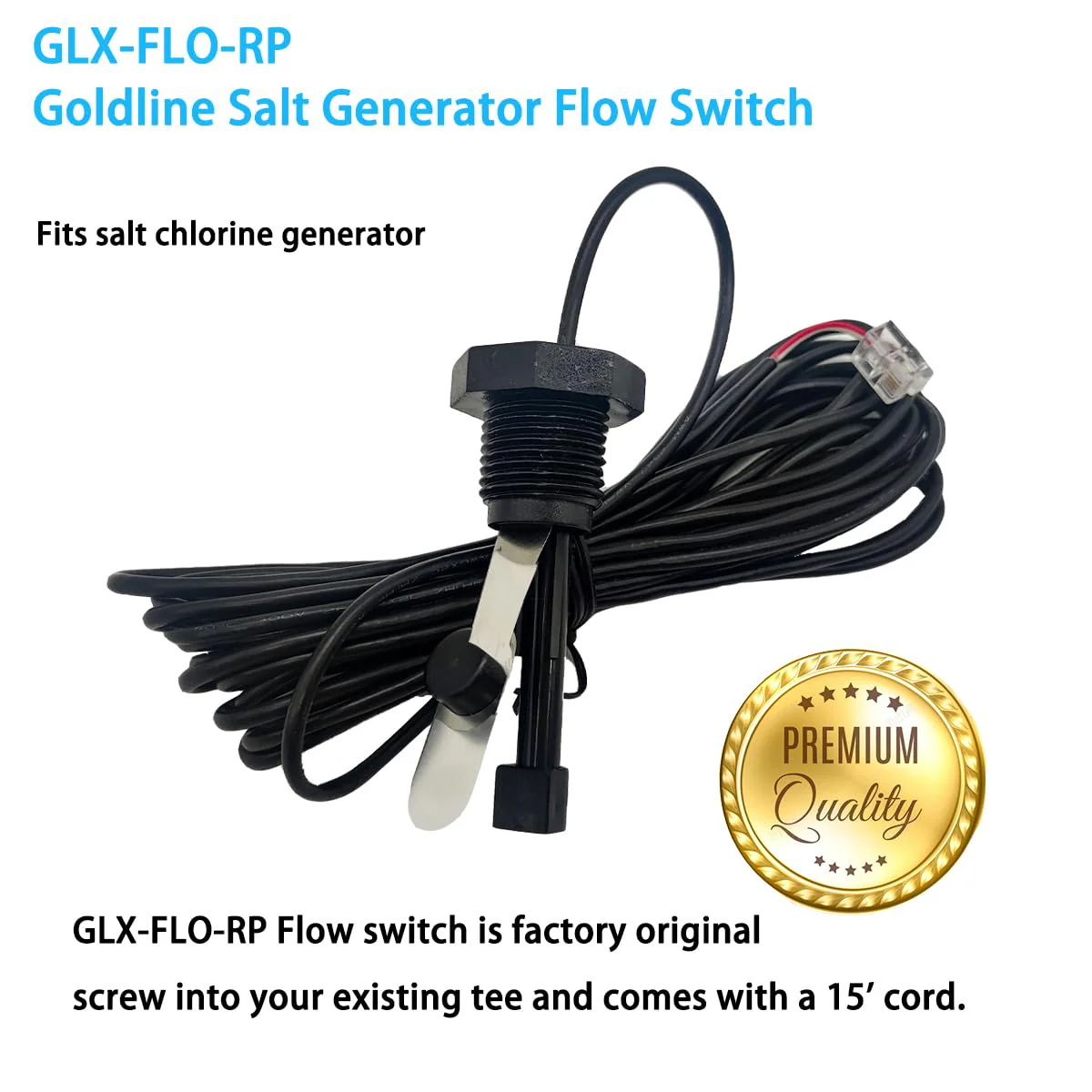 BNRSZ 2025 Upgraded GLX-FLO-RP Pool Flow Switch Compatible with Hayward Goldline and Aquarite Salt Systems, Salt Cell Pool Flow Sensor, Metal Sensing Construction, 15 ft. Cable, - Image 5