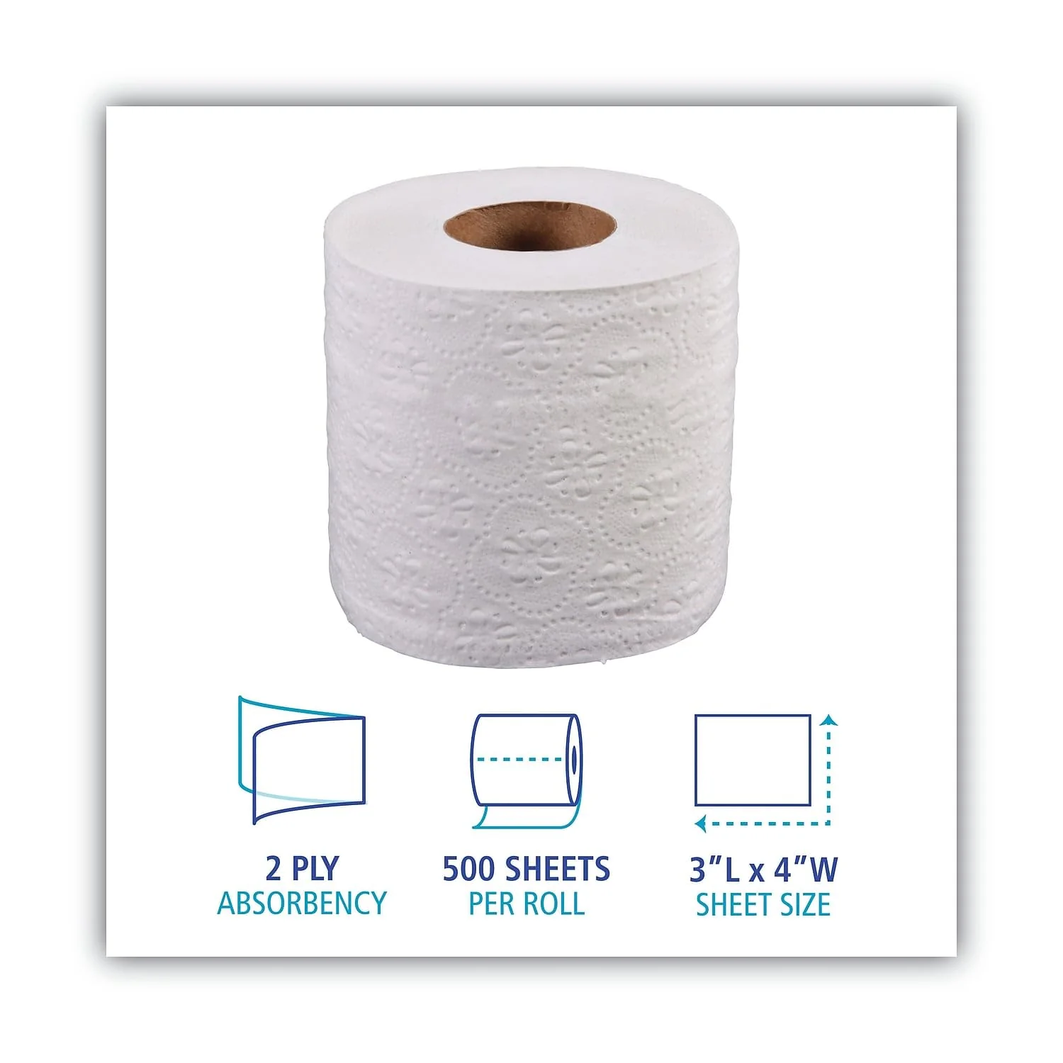 Boardwalk 6145 Bathroom Tissue, Standard, 2-Ply, White, 4 X 3 Sheet, 500 Sheets/roll, 96/Carton, 1 Count (Pack of 1) - Image 4