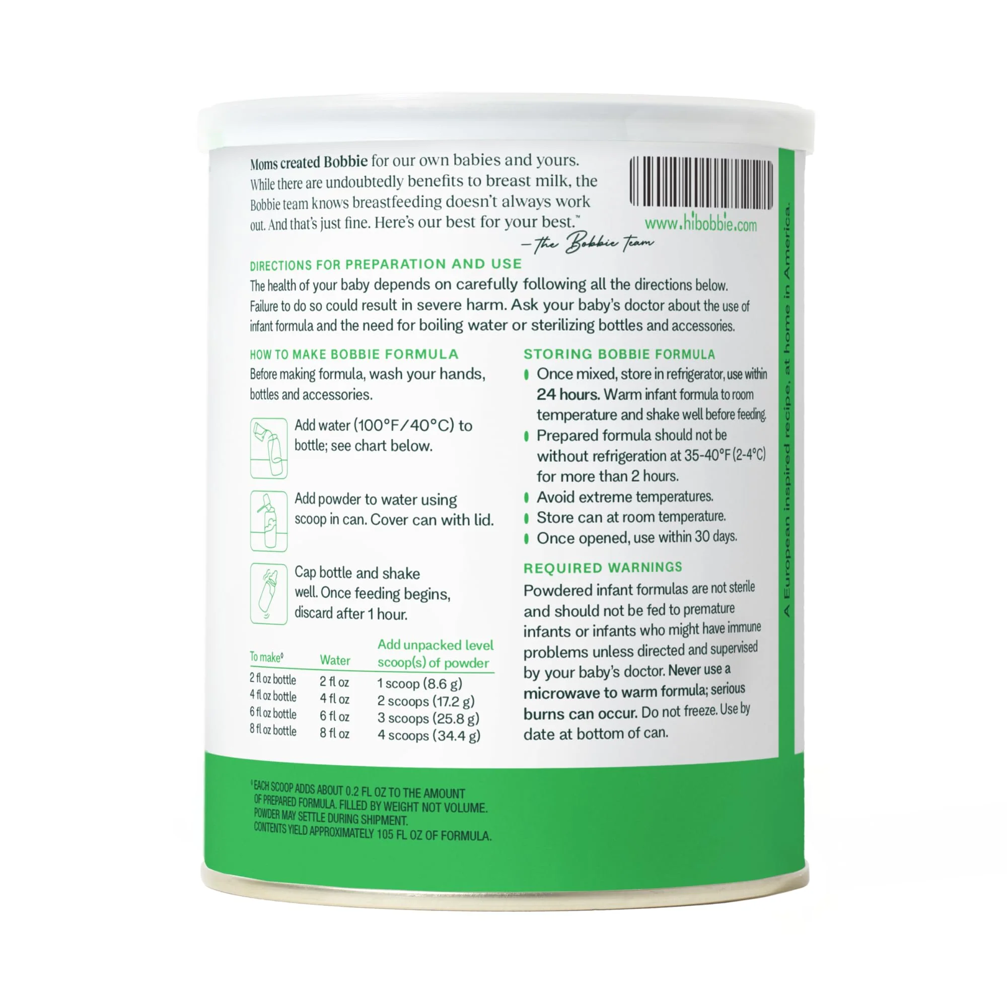 Bobbie Organic Baby Formula, Milk Based Powder with Iron, DHA and Vitamin D, Modeled After Breast Milk, Organic Baby Formula for Newborn to 12 Months Old Infant, 14.1 oz, 1 Pack - Image 4