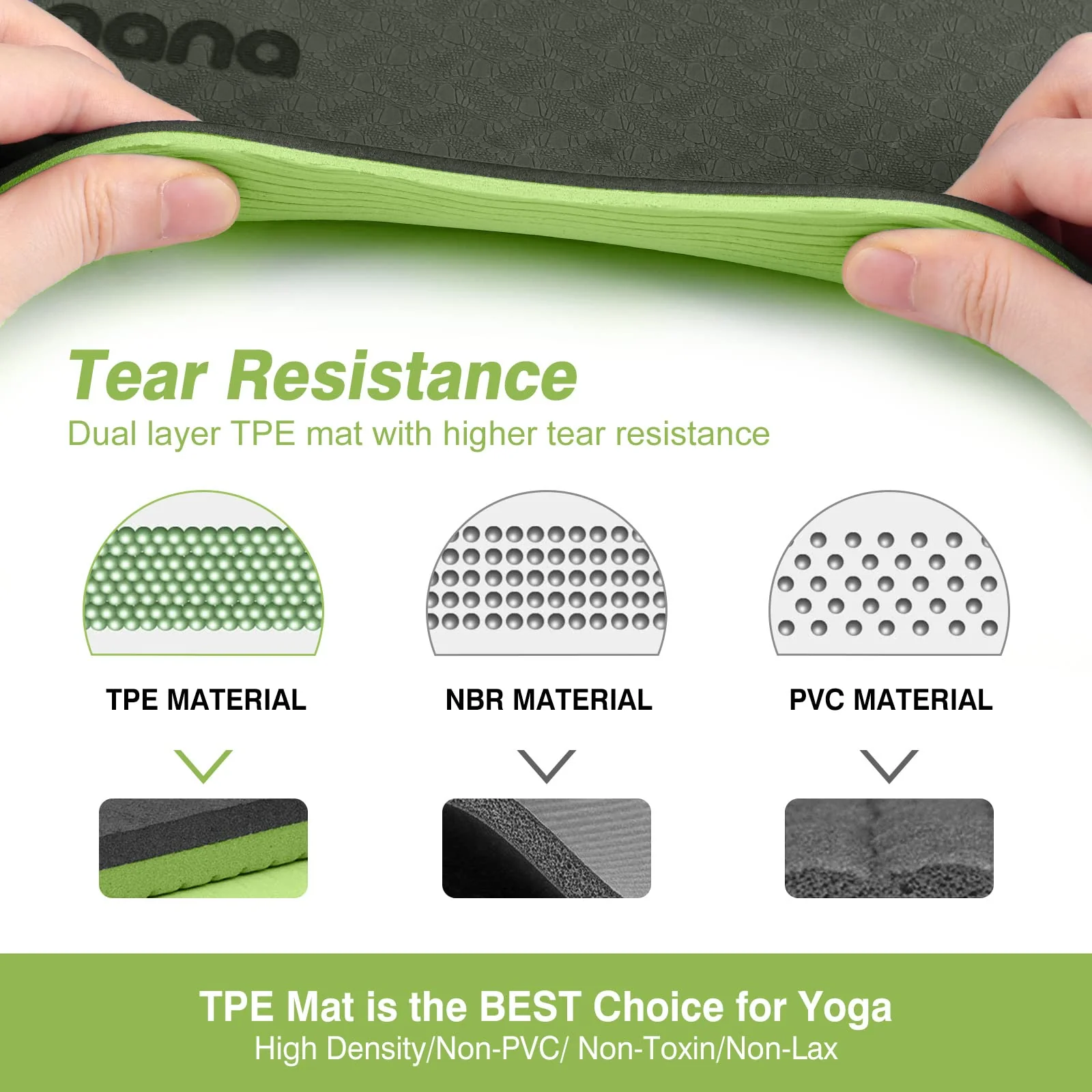 BOBO BANANA 1/4 Thick TPE Yoga Mat,72"x24" Eco-friendly Non-Slip Exercise & Fitness Mat for Men&Women with Carrying Strap, Home Workout Mat for Yoga,Pilates& Floor Exercise (green) - Image 4