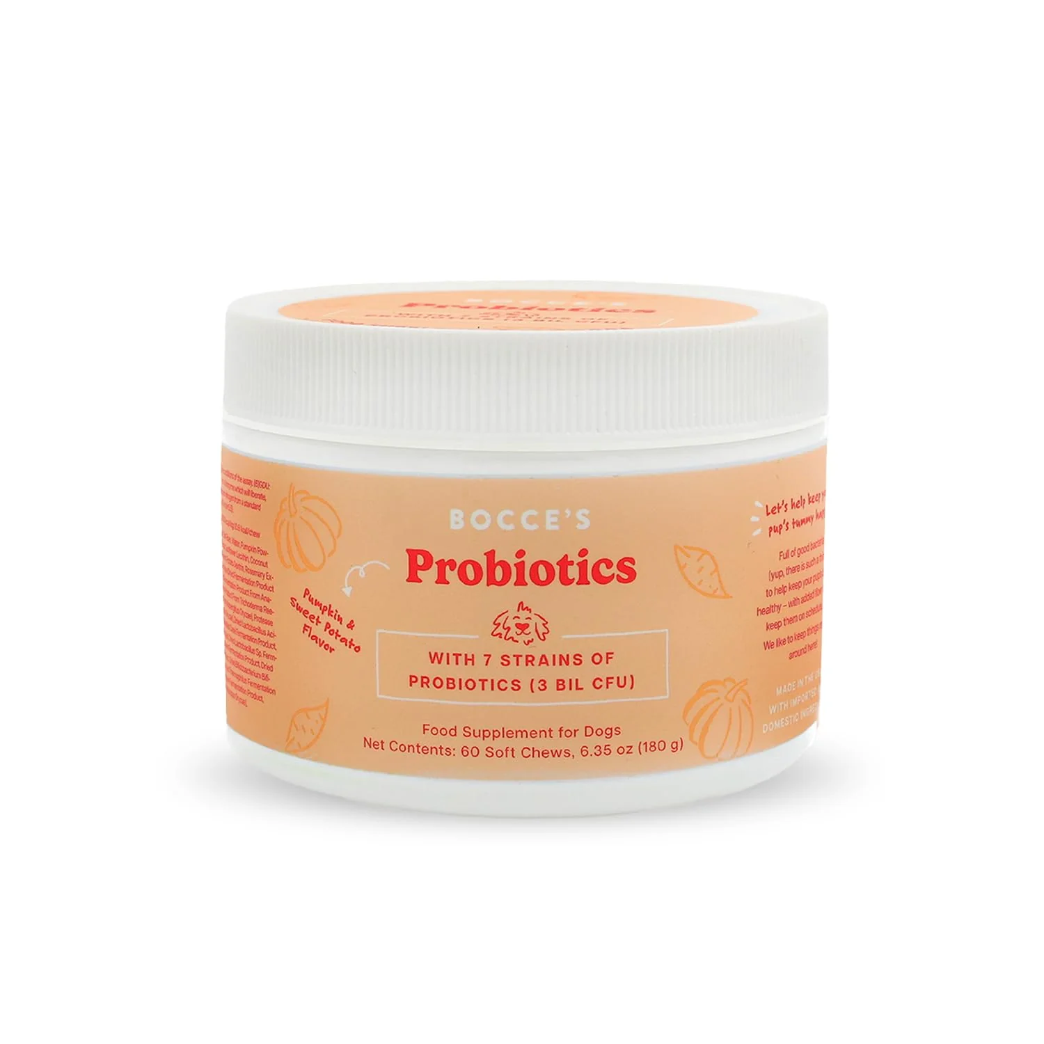 Bocce's Bakery Probiotic Supplement for Dogs, Daily Chews, Made in The USA with with 7 Strains of Probiotics, Supports Digestion, Pumpkin & Sweet Potato, 60 ct, Orange (DG-SP-PRO60) - Image 2