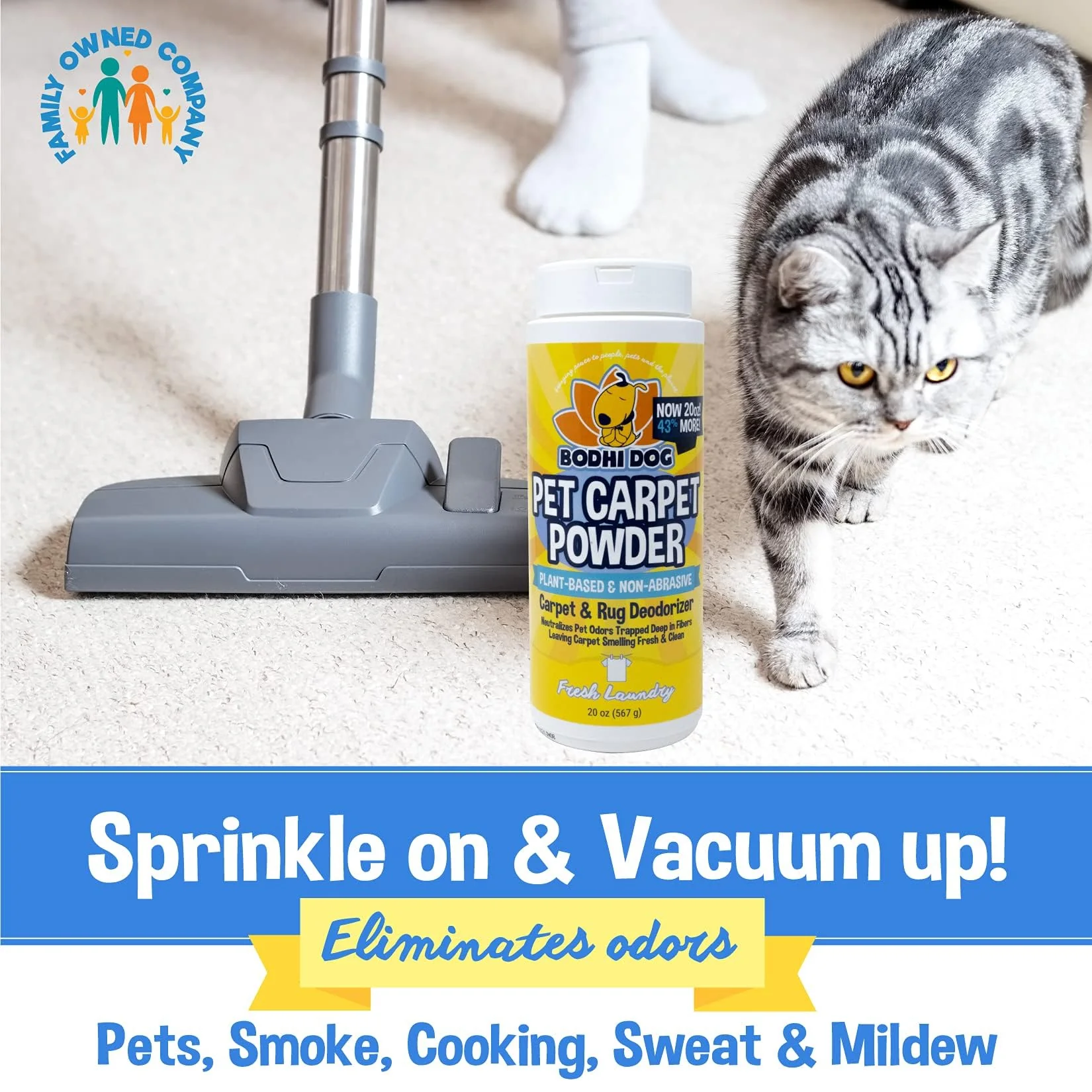 Bodhi Dog Natural Carpet Deodorizer Powder - Dry Pet Smell Eliminator & Urine Odor Remover - Loosens Fur & Dirt - Plant-Based Room Freshener for Vacuuming Home with Pets - Fresh Laundry (Pack of 3) - Image 2