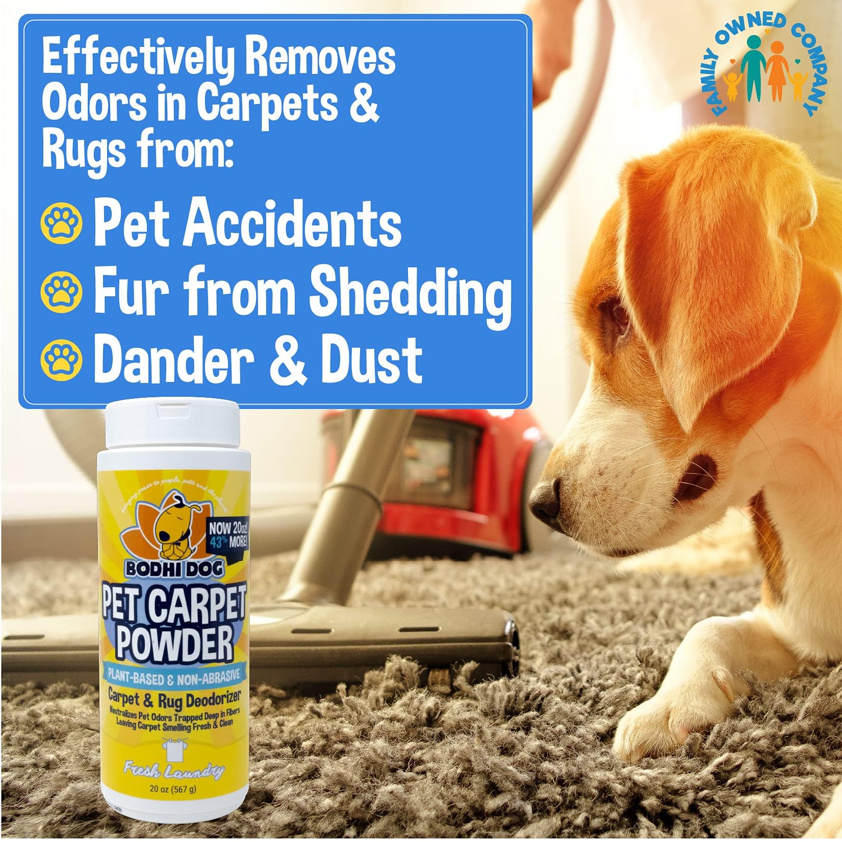 Bodhi Dog Natural Carpet Deodorizer Powder - Dry Pet Smell Eliminator & Urine Odor Remover - Loosens Fur & Dirt - Plant-Based Room Freshener for Vacuuming Home with Pets - Fresh Laundry (Pack of 3) - Image 3