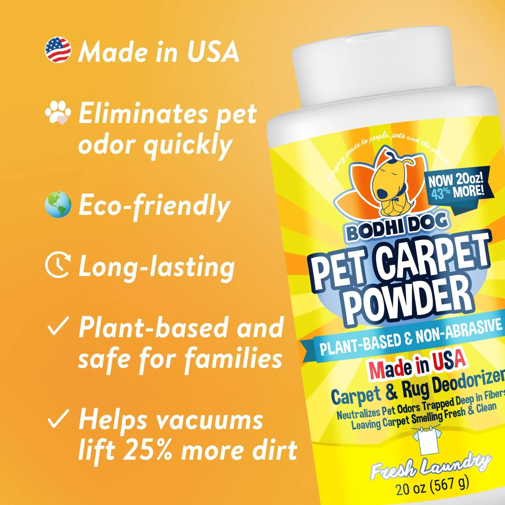 Bodhi Dog Natural Carpet Deodorizer Powder - Dry Pet Smell Eliminator & Urine Odor Remover - Loosens Fur & Dirt - Plant-Based Room Freshener for Vacuuming Home with Pets - Fresh Laundry (Pack of 3) - Image 5