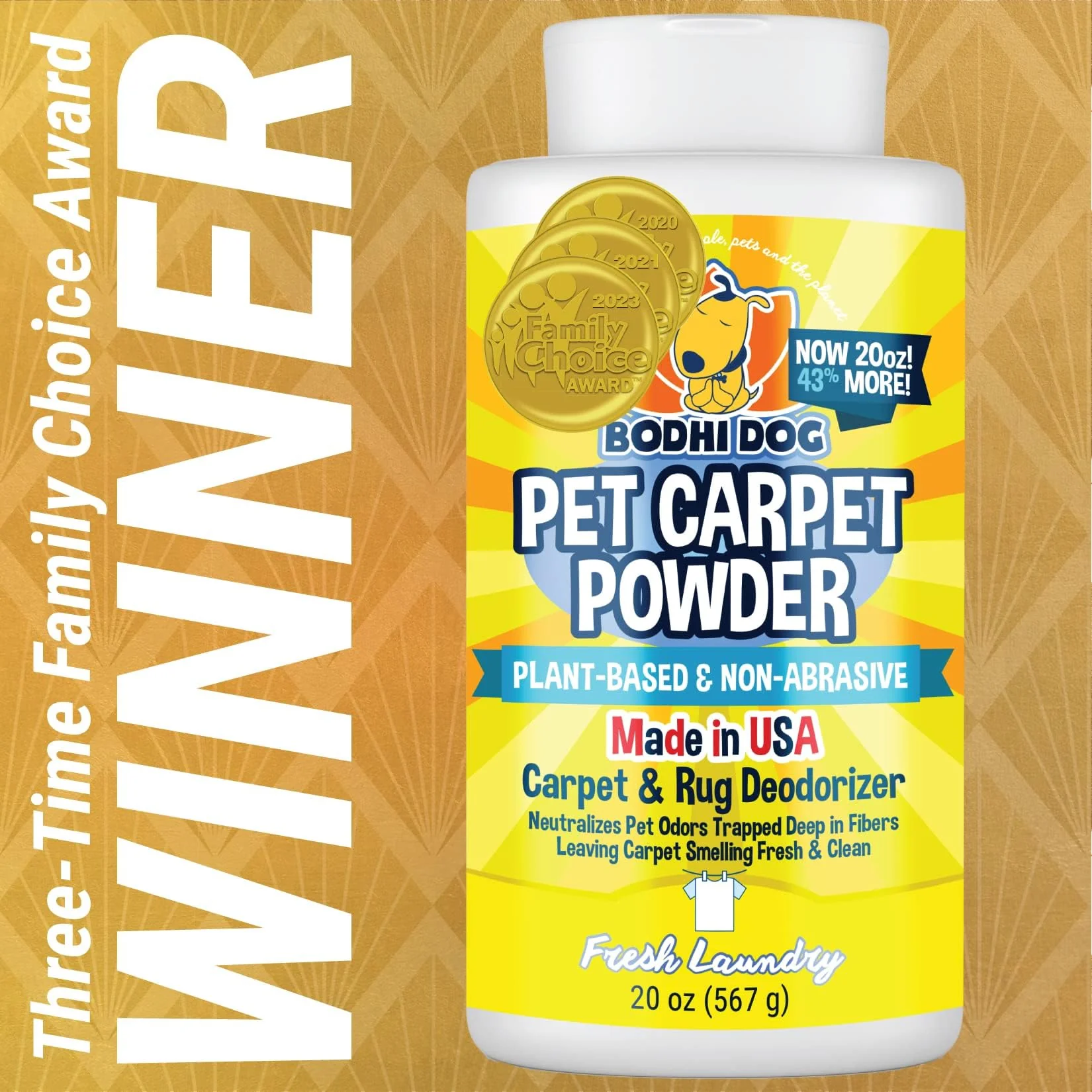 Bodhi Dog Natural Carpet Deodorizer Powder - Dry Pet Smell Eliminator & Urine Odor Remover - Loosens Fur & Dirt - Plant-Based Room Freshener for Vacuuming Home with Pets - Fresh Laundry (Pack of 3) - Image 6