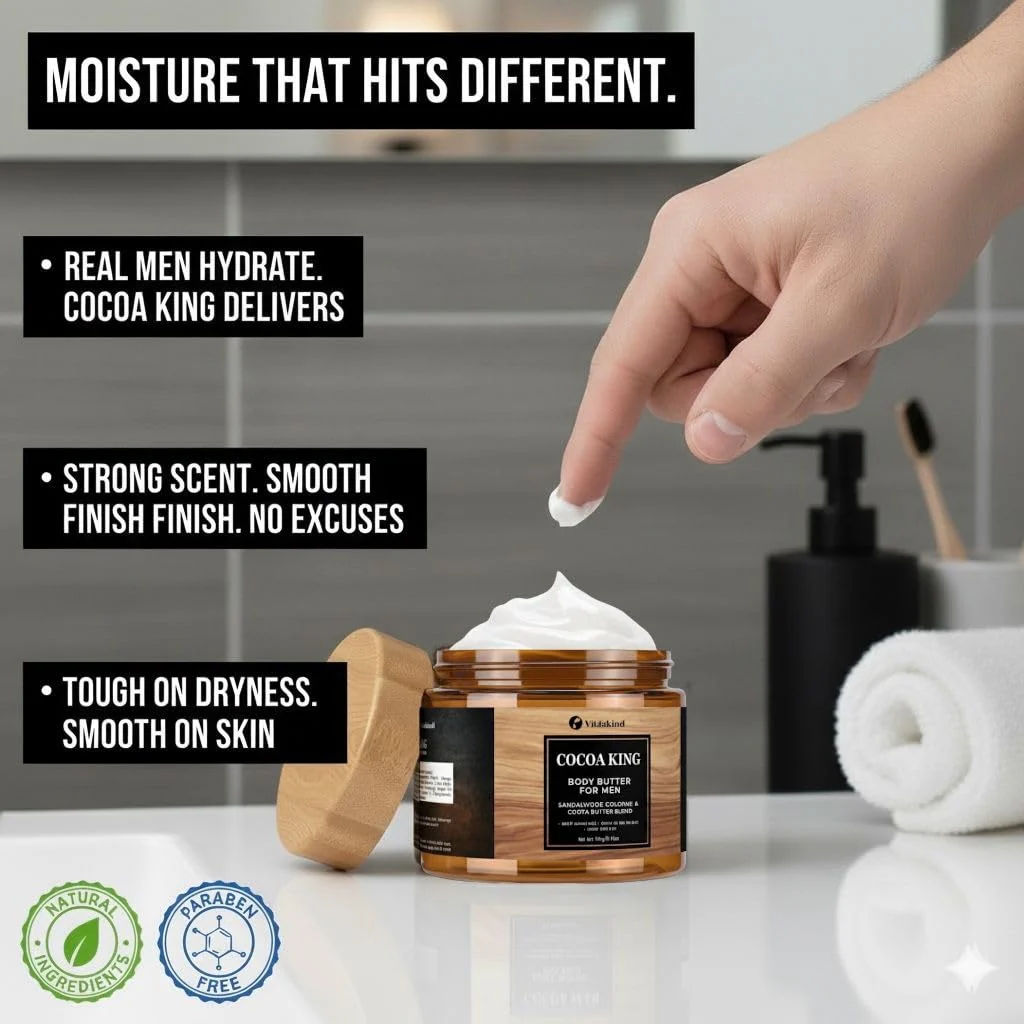 Body Butter for Men- Cocoa King Body Butter - Cocoa butter and Cologne Scent - 5.26 oz Body Cream Blend - Image 4