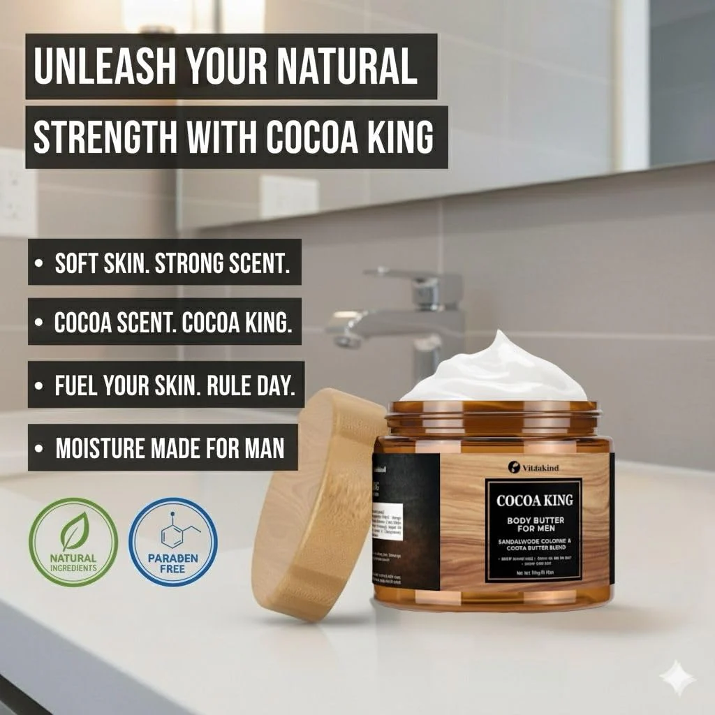 Body Butter for Men- Cocoa King Body Butter - Cocoa butter and Cologne Scent - 5.26 oz Body Cream Blend - Image 5