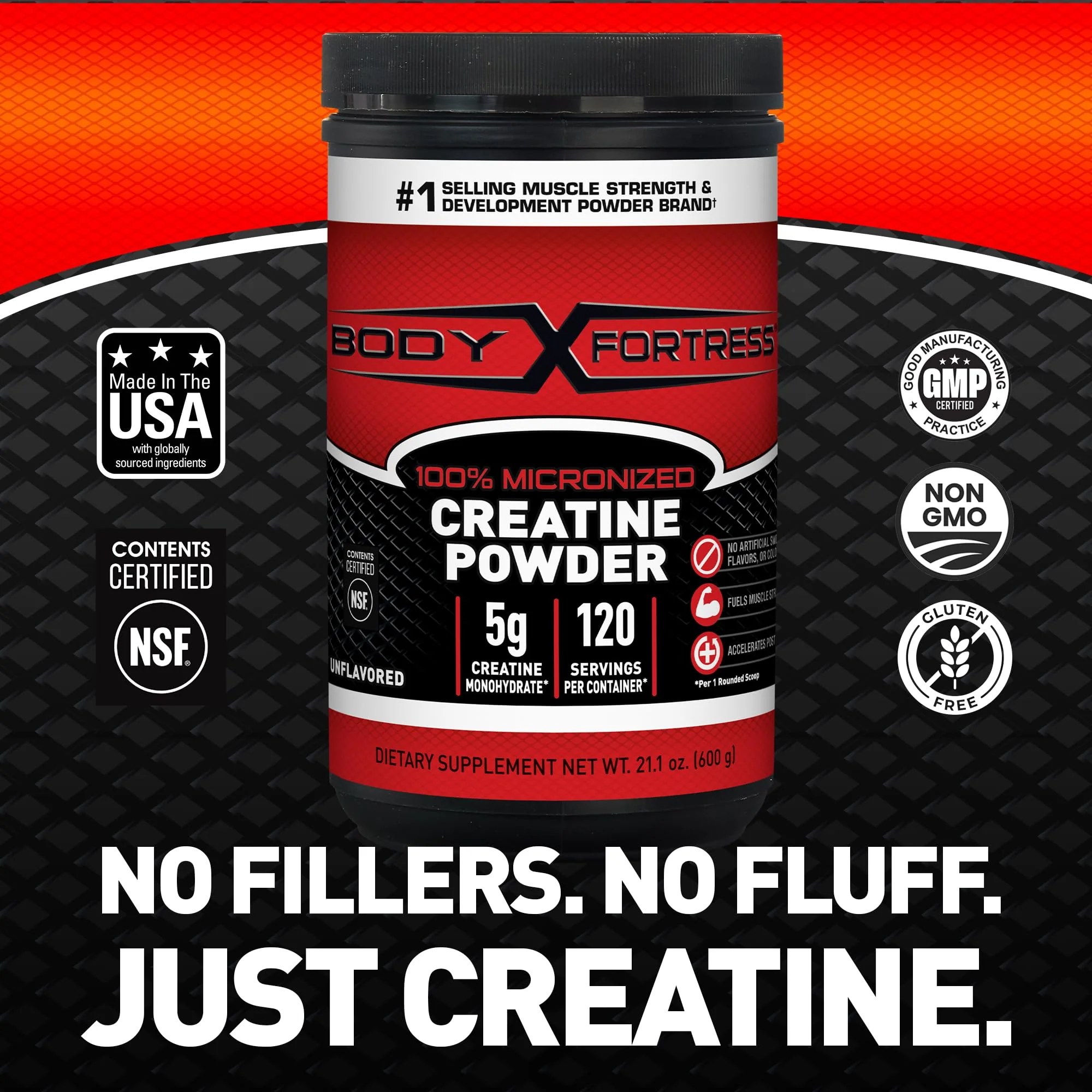 Body Fortress 100% Creatine Monohydrate Powder - Unflavored Micronized Creatine Supplement for Muscle Growth, Strength & Recovery, Pre Workout & Post Workout for Women and Men - 5g Per Scoop - Image 7