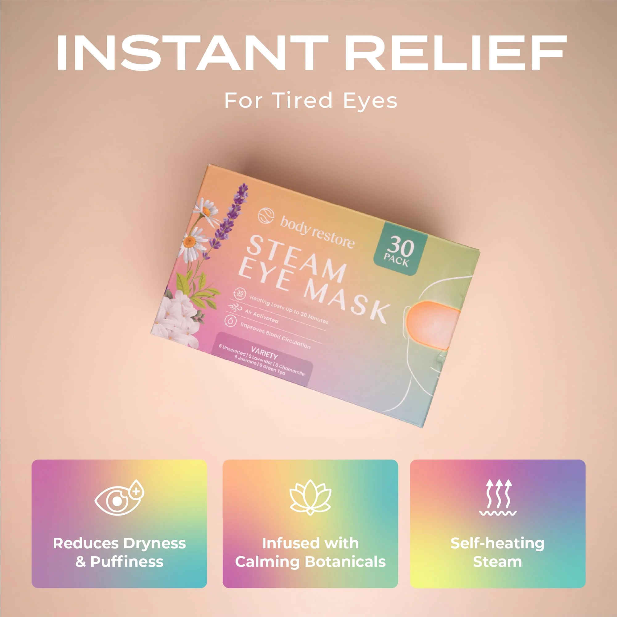 Body Restore Heated Eye Mask for Dry Eyes 30 Pack - Self Heating Warm Compress, Christmas Stocking Stuffers, White Elephant, Birthday Gifts for Women, Men, Stye Eye Treatment, Relaxation - Variety - Image 7