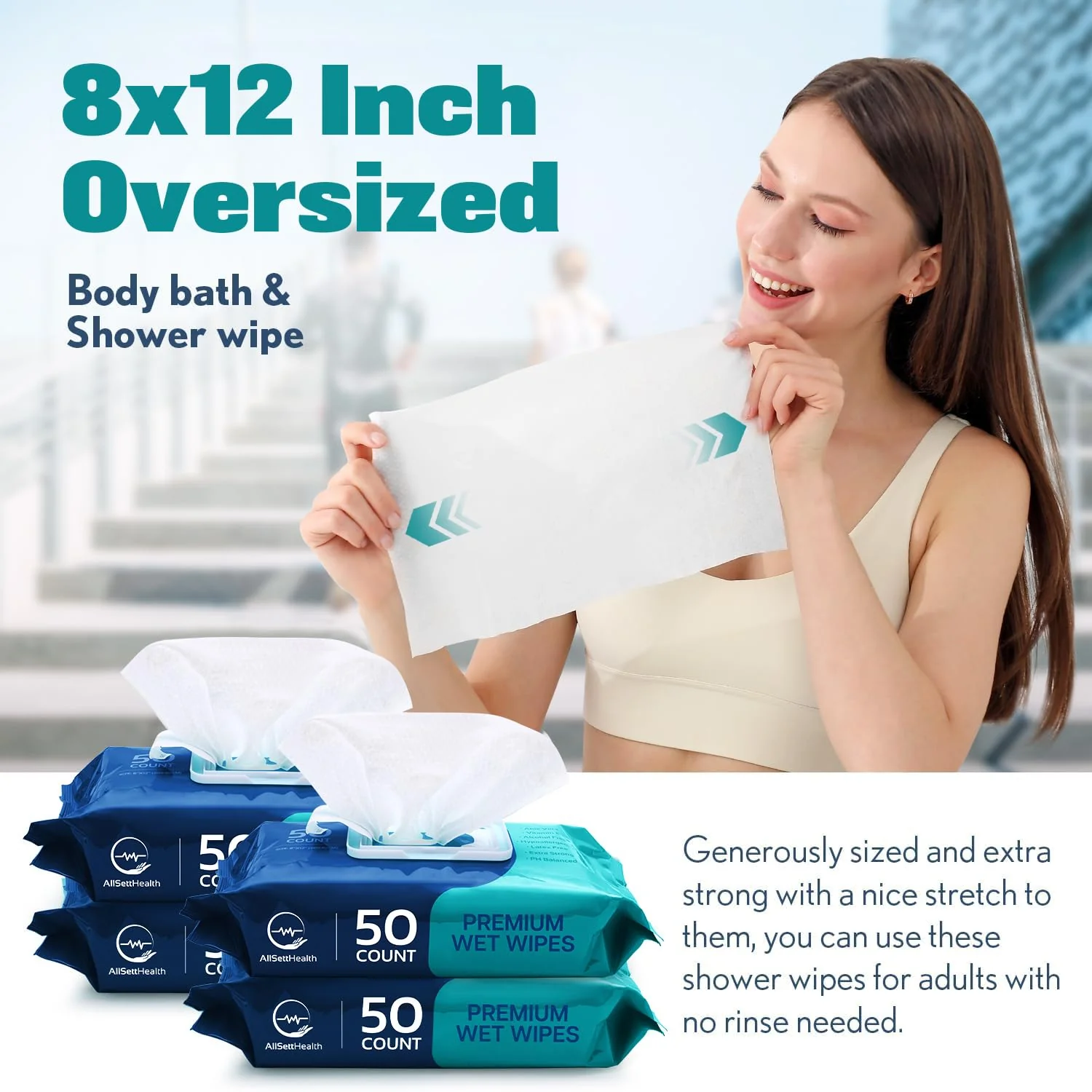 Body Wipes for Adults Bathing No Rinse - Adult Wipes for Elderly 8" x 12" (200 count) Shower No Rinse, Incontinence Disposable Washcloths, Aloe Vera, Vitamin E + 4 individual Packs - Image 5