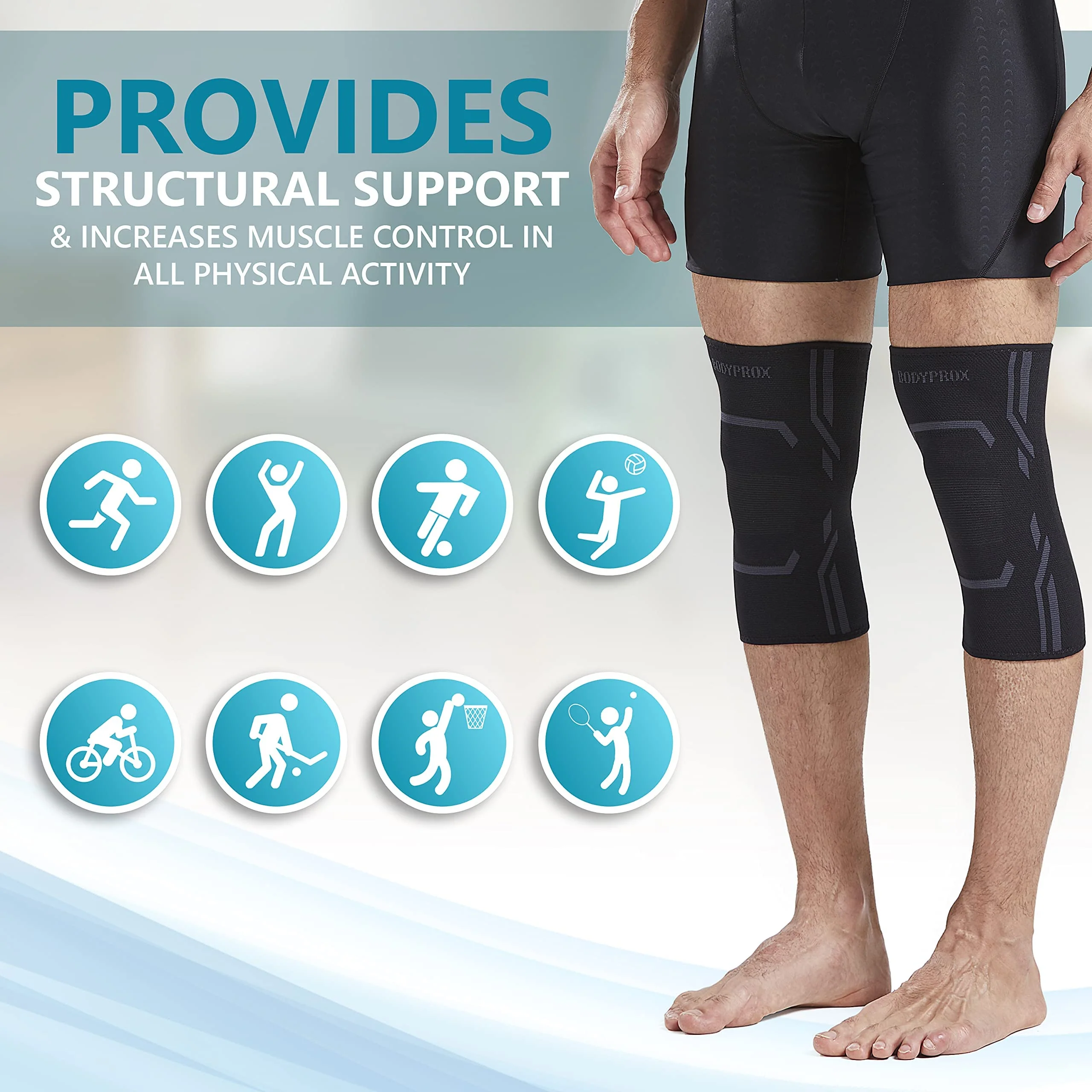 Bodyprox Knee Compression Sleeve for Men and Women (2 Pack), Knee Support Brace for Running and Work out (Large) - Image 6