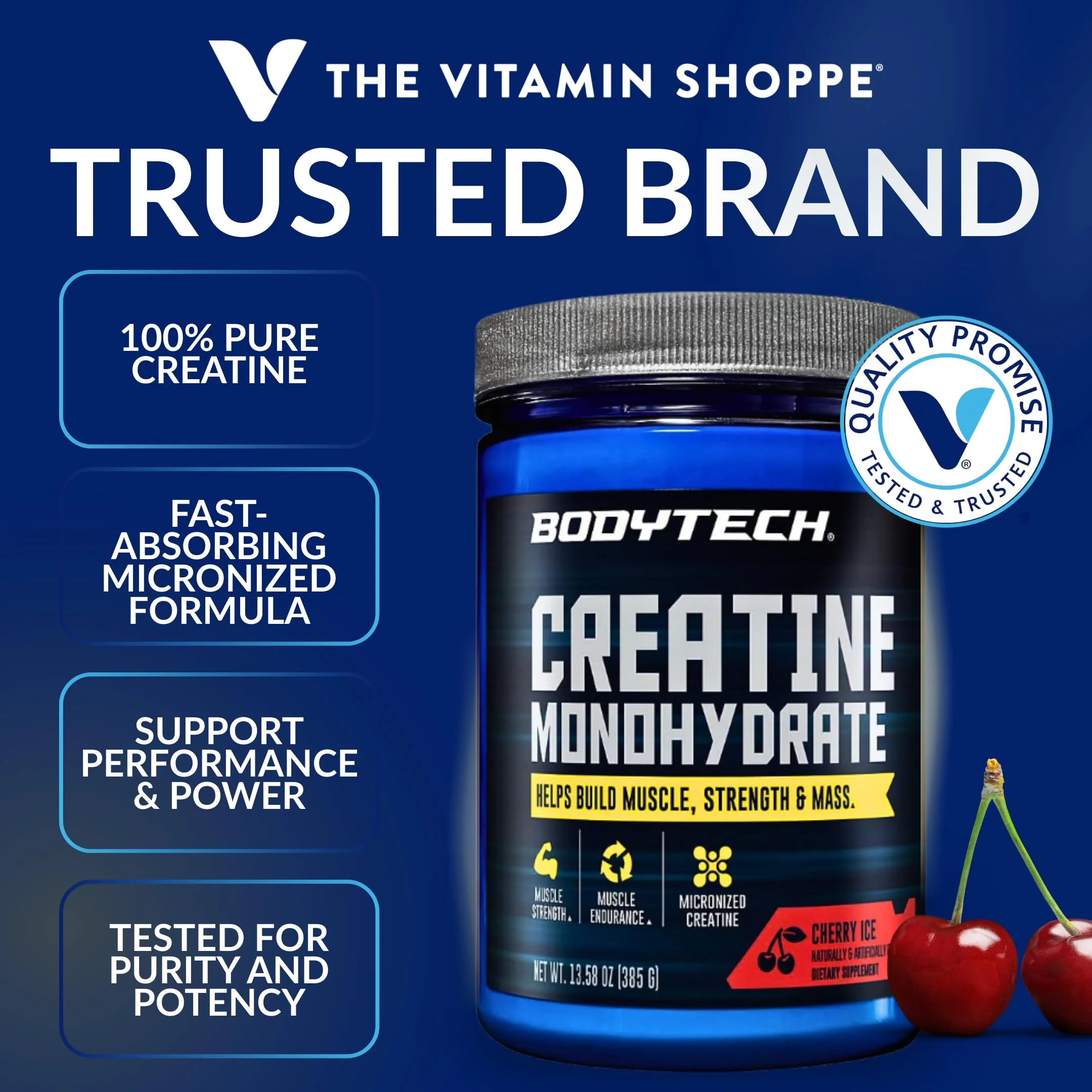BodyTech 100% Pure Creatine Monohydrate Powder - Micronized for Maximum Absorption - Supports Muscle Strength & Power Output - Cherry Ice (13.58 oz, 55 Servings) - Image 2