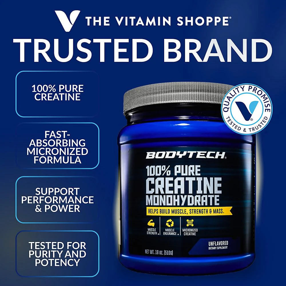 BodyTech Creatine Monohydrate Powder, Unflavored Micronized Creatine Formula for Men and Women, 5g per Serving, Pre Workout & Post Workout Supplement, Gluten Free, Sugar Free, 18 Oz, 102 Servings - Image 2