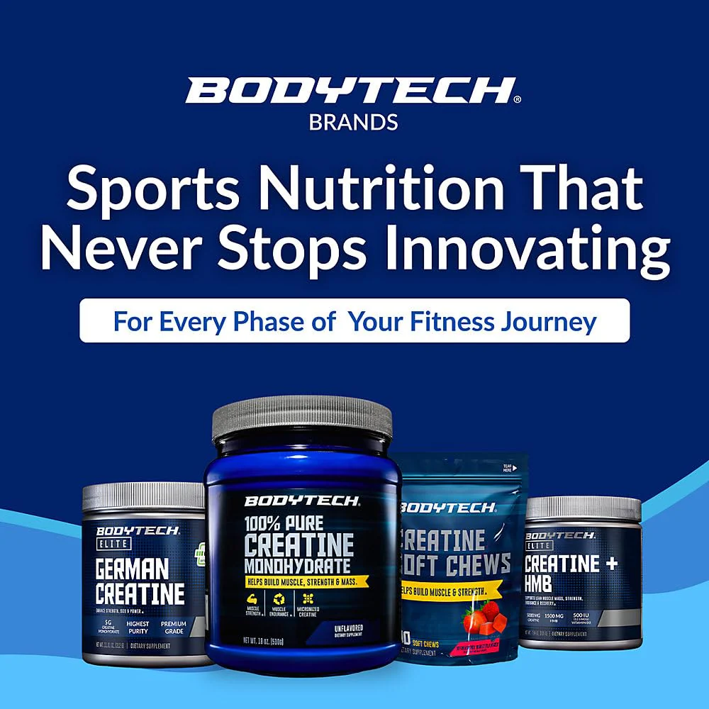 BodyTech Creatine Monohydrate Powder, Unflavored Micronized Creatine Formula for Men and Women, 5g per Serving, Pre Workout & Post Workout Supplement, Gluten Free, Sugar Free, 18 Oz, 102 Servings - Image 8