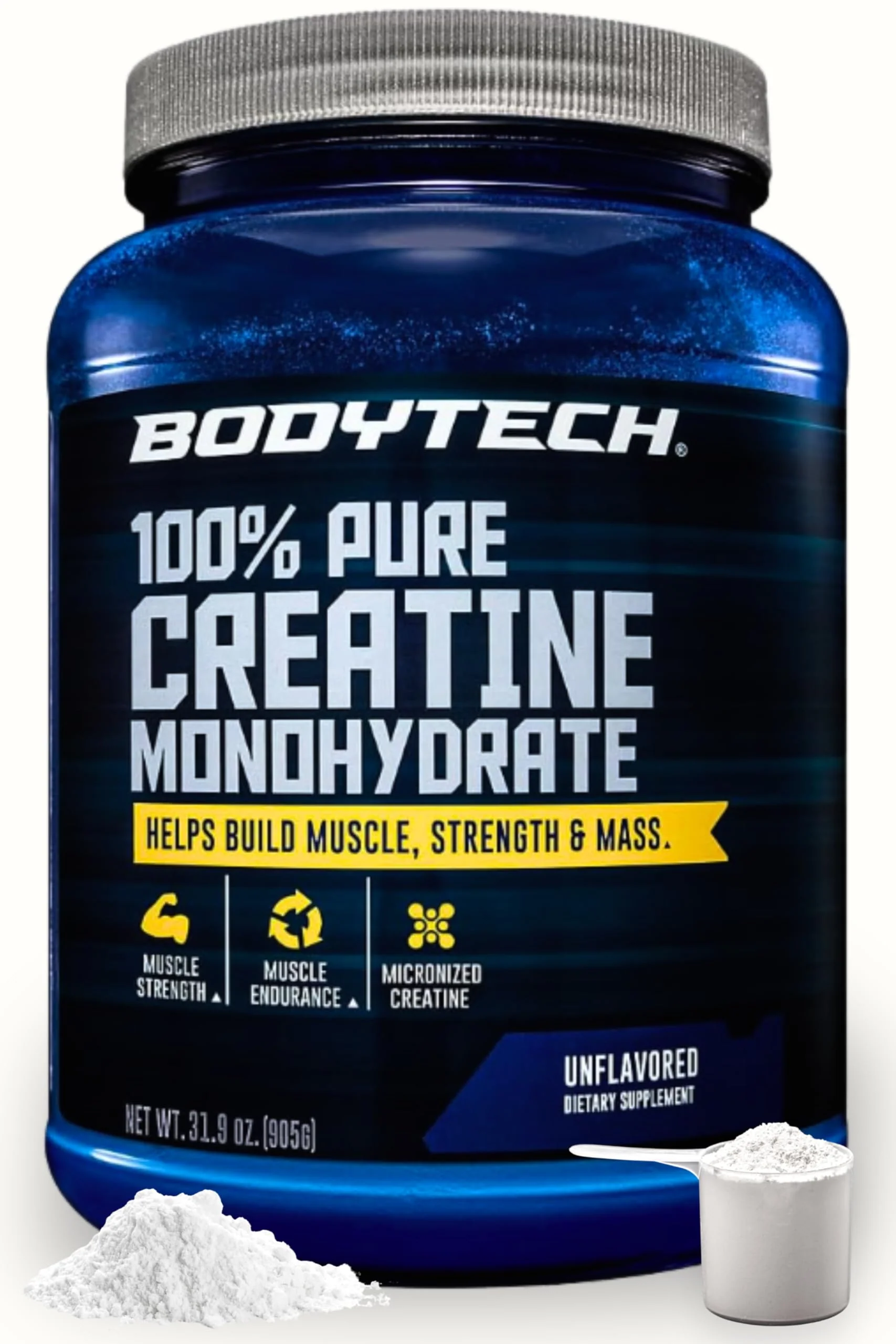BodyTech Creatine Monohydrate Powder, Unflavored Micronized Creatine Formula for Men and Women, 5g per Serving, Pre Workout & Post Workout Supplement, Gluten Free, Sugar Free, 31.9 Oz, 181 Servings