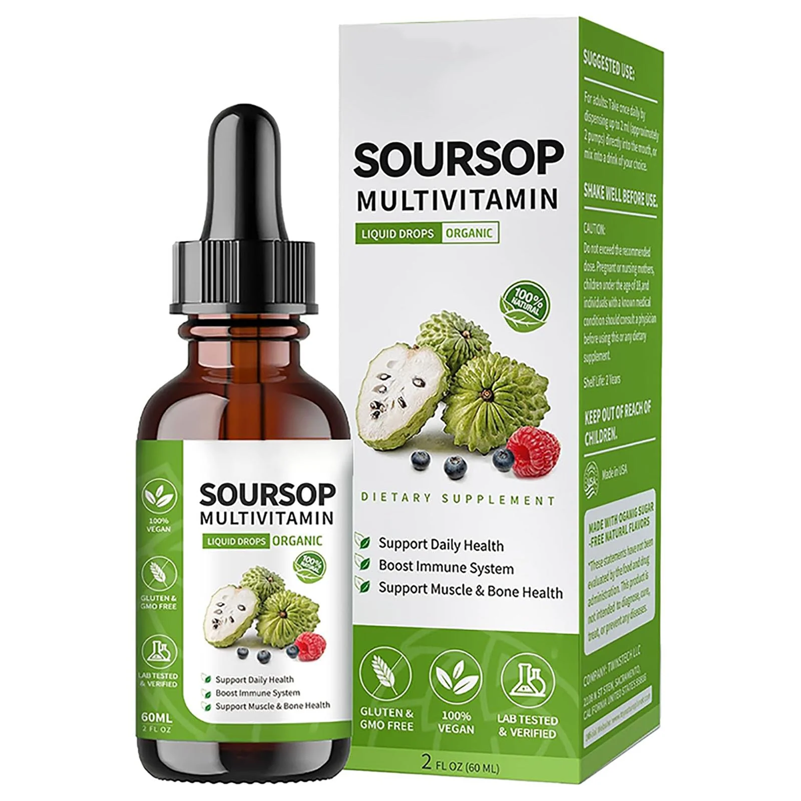 bogomo Soursop Bitters Liquid 2 Fl Oz, Soursop Graviola Leaf Extract Liquid Drop, Soursop Multivitamin Liquid Drops Organic for Cell Support, Immune System, Relax