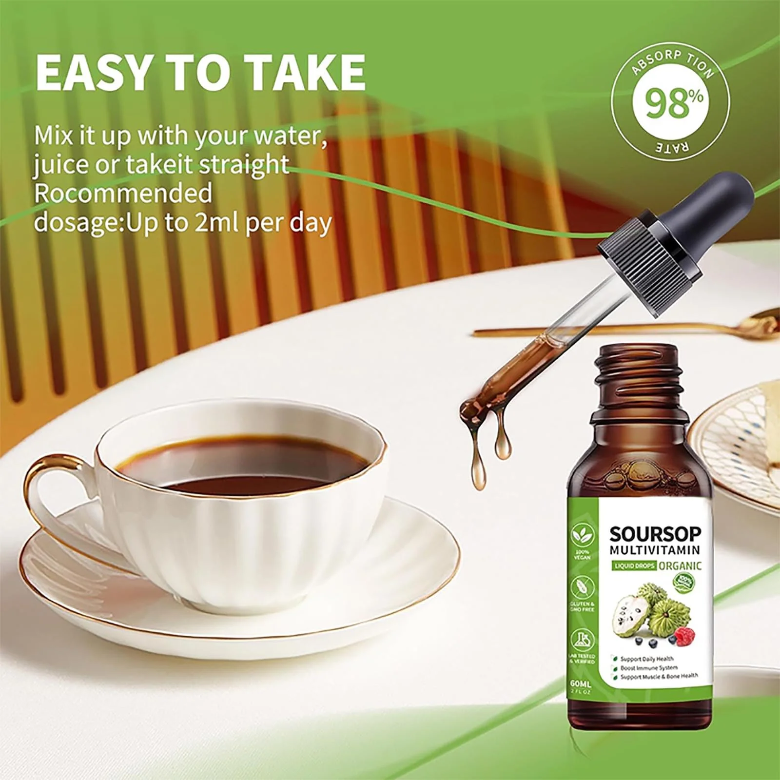 bogomo Soursop Bitters Liquid 2 Fl Oz, Soursop Graviola Leaf Extract Liquid Drop, Soursop Multivitamin Liquid Drops Organic for Cell Support, Immune System, Relax - Image 2