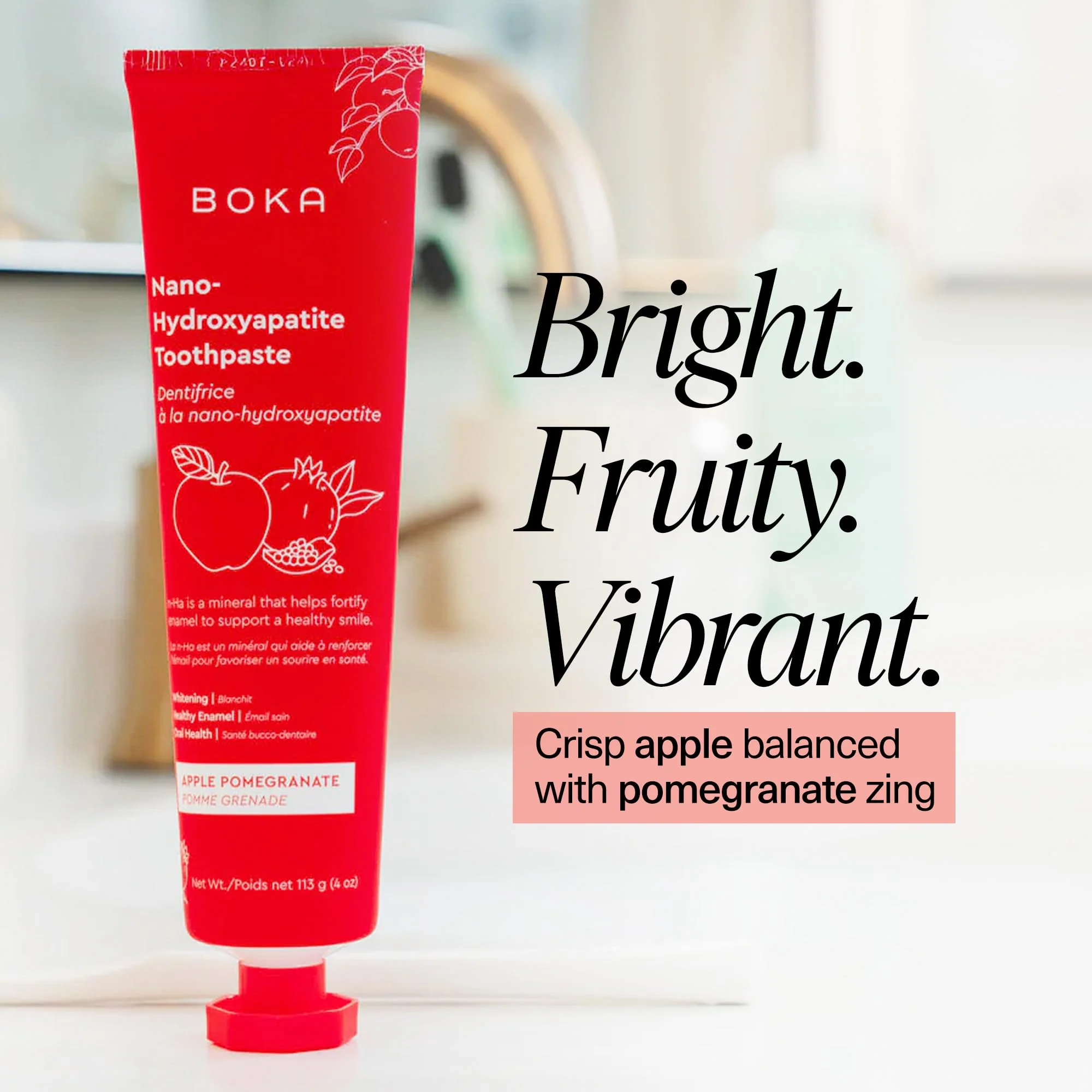 Boka Fluoride Free Toothpaste Nano Hydroxyapatite, Helps Remineralize, Appropriate for Sensitive Teeth, Whitening - for Adult, Kids Oral Care - Apple Pomegranate Flavor, 4Fl Oz 1 Pk-US Manufactured - Image 2