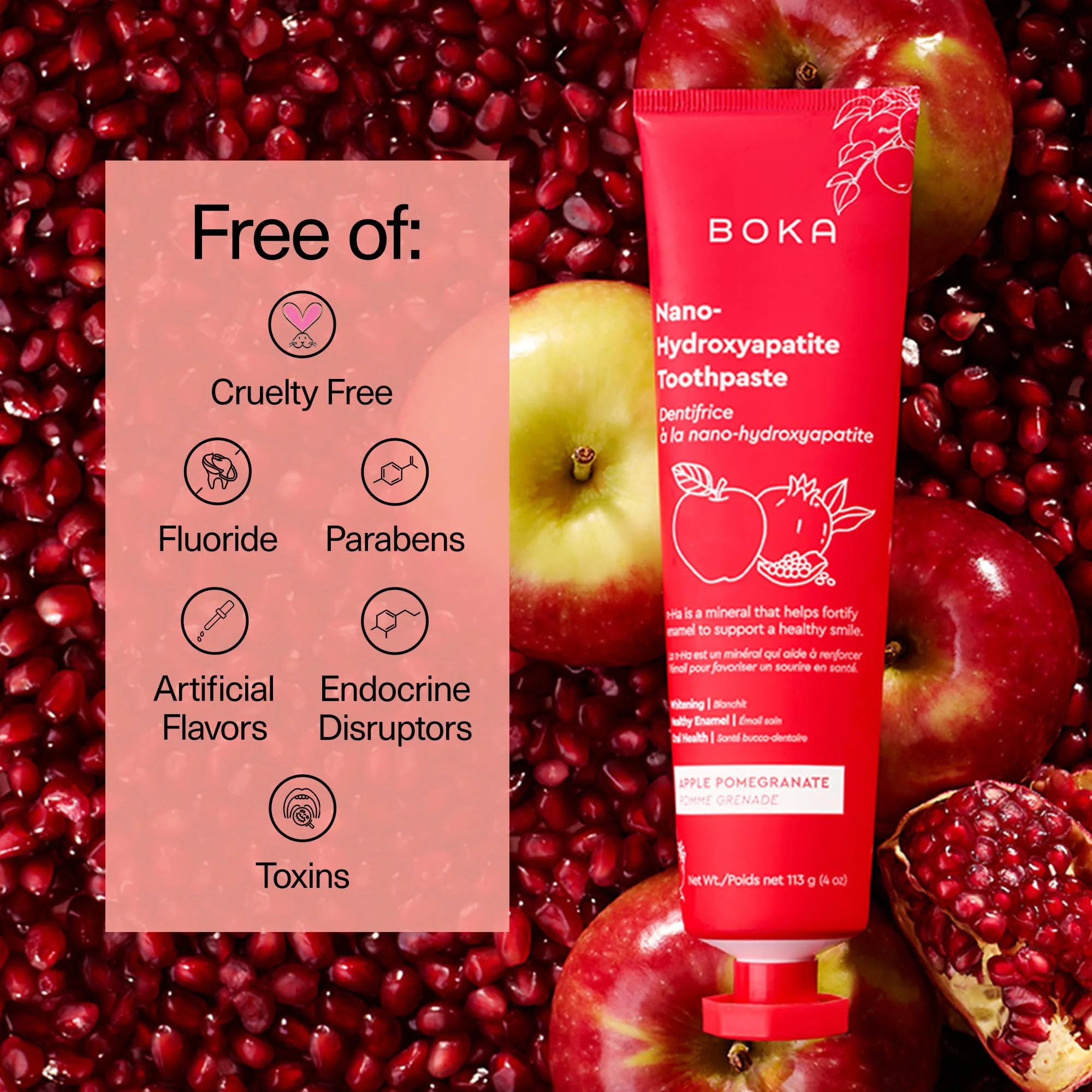 Boka Fluoride Free Toothpaste Nano Hydroxyapatite, Helps Remineralize, Appropriate for Sensitive Teeth, Whitening - for Adult, Kids Oral Care - Apple Pomegranate Flavor, 4Fl Oz 1 Pk-US Manufactured - Image 3