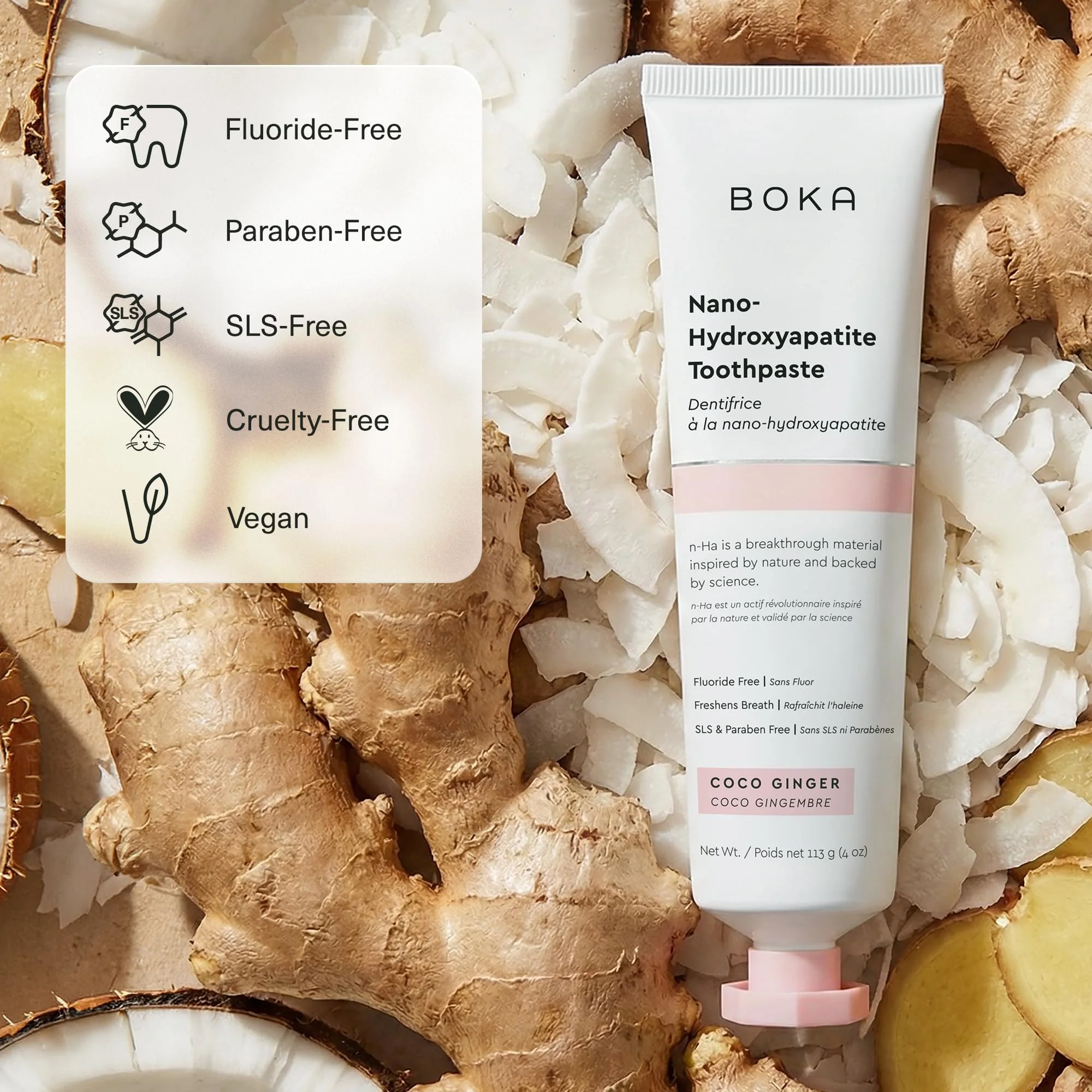 Boka Fluoride Free Toothpaste, Nano Hydroxyapatite Toothpaste, Appropriate for Sensitive Teeth - for Adult Oral Care - Coco Ginger Flavor, 4 Fl Oz 1Pk US Manufactured - Image 5