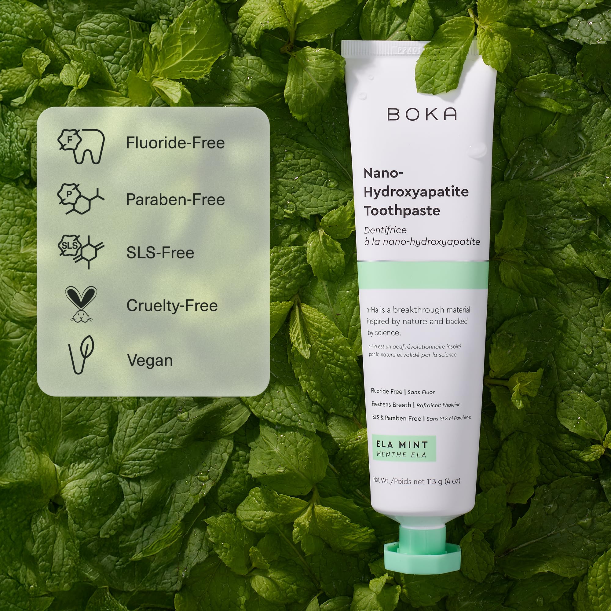 Boka Fluoride Free Toothpaste, Nano Hydroxyapatite Toothpaste, Appropriate for Sensitive Teeth - for Adult Oral Care - Ela Mint Flavor, 4 Fl Oz 3Pk US Manufactured - Image 3