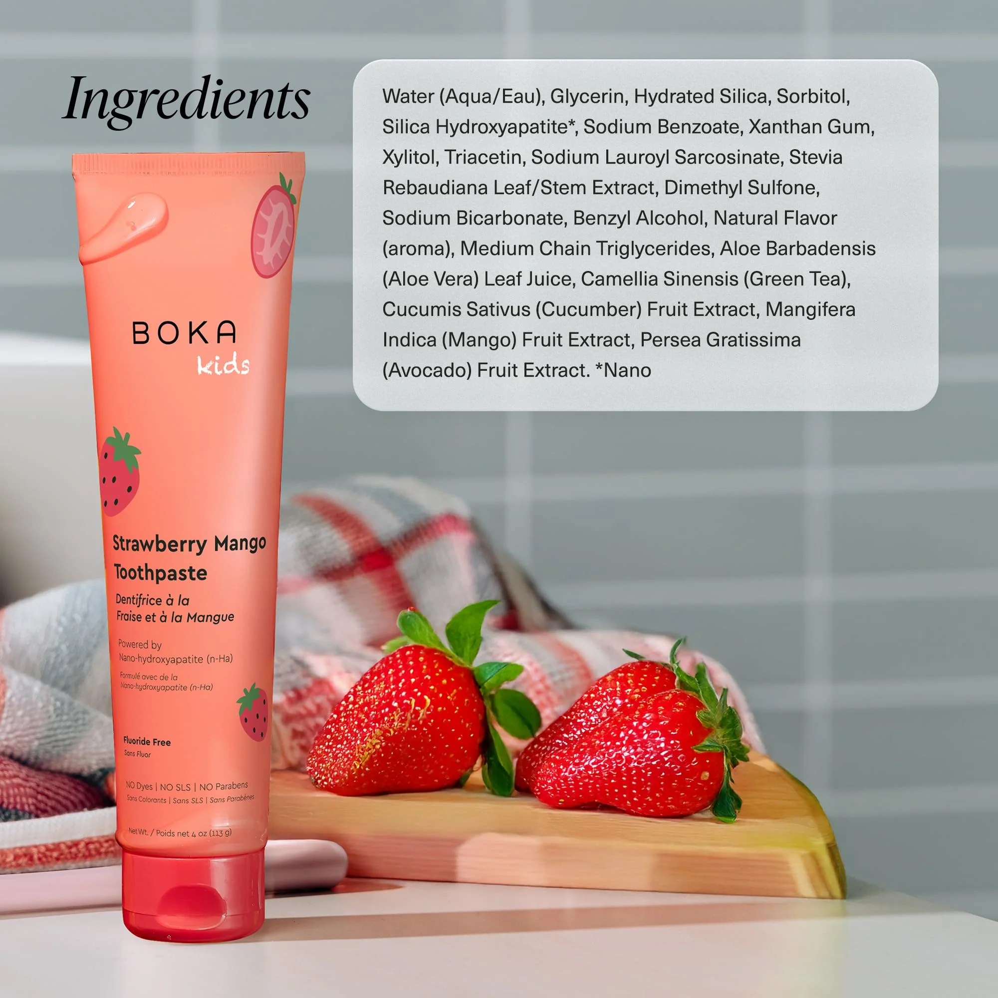 Boka Fluoride Free Toothpaste Nano Hydroxyapatite Toothpaste - Strawberry Mango Flavor, 4 oz 1Pk US Manufactured - Image 6