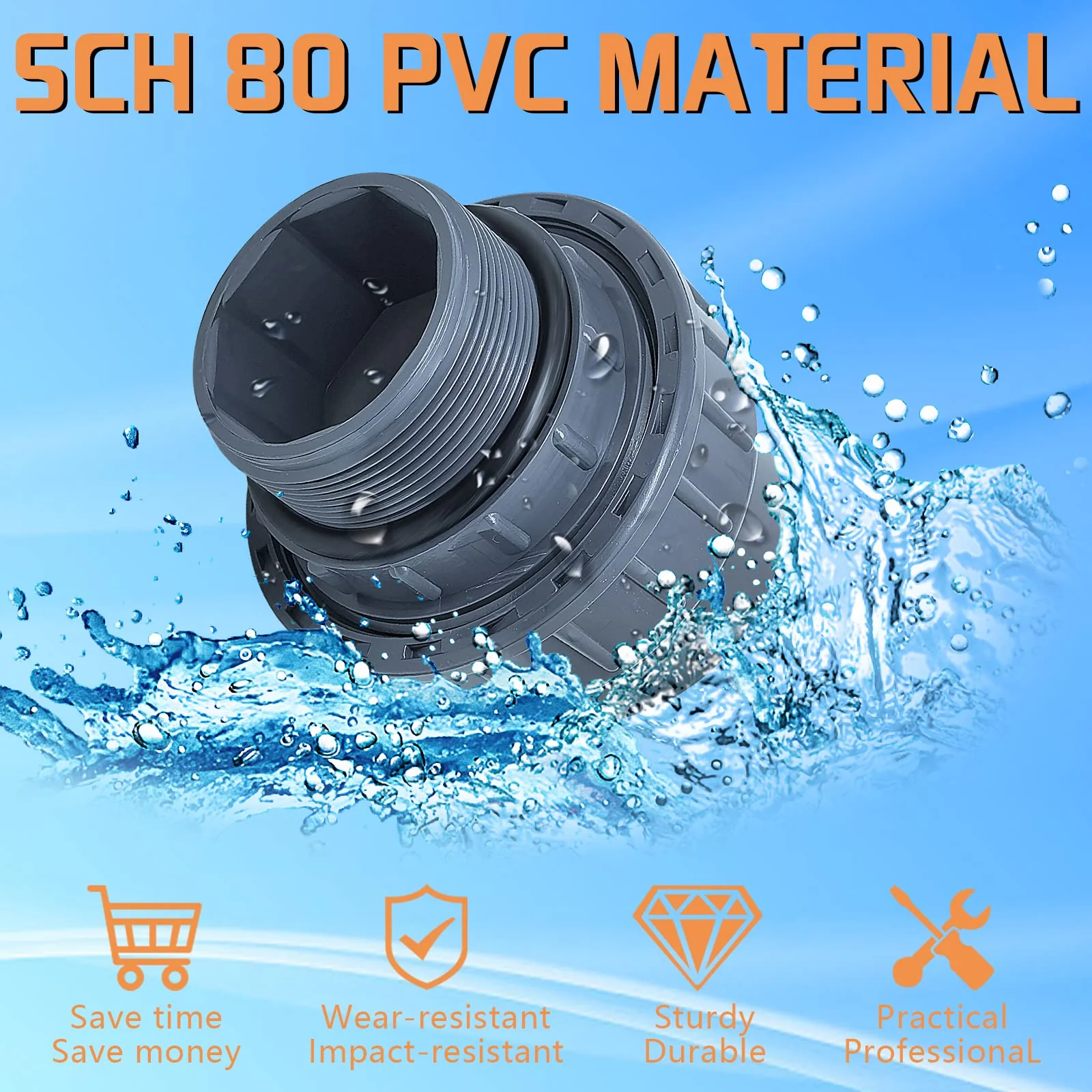 Boltigen 2pcs 1-1/2 PVC Pool Pump Fitting Coupling, 1.5" NPT Male x 1.5" Slip Union Socket Joint Adapter Connector Replacement for Pool Spa Pump - Image 3