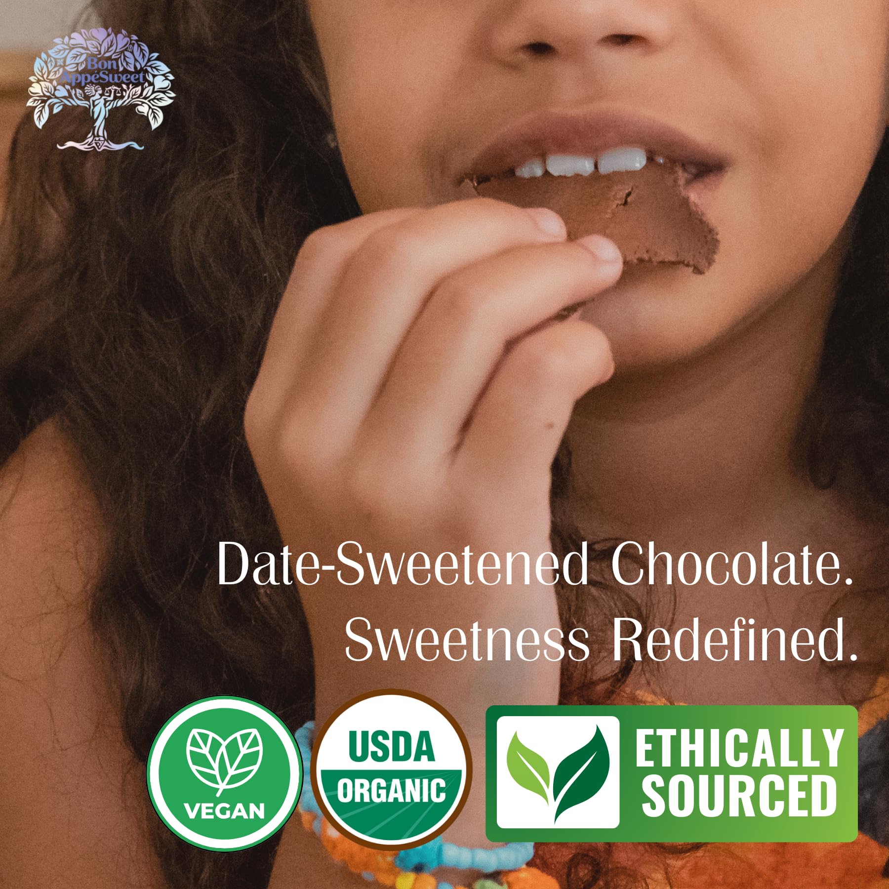 Bon Appesweet Date Sweetened Chocolate Bar - Better than Milk Chocolate | 2.2 Ounce (Pack of 5) | Organic, Zero Added Sugar, 54% Cacao, Plant Based, Dairy Free, and Guilt Free! - Image 7