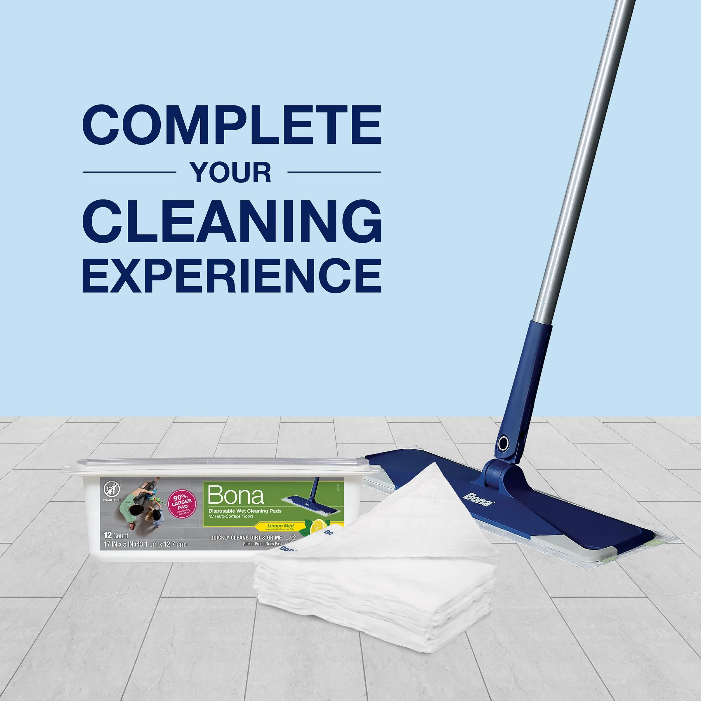 Bona® Disposable Wet Cleaning Pads for Hard-Surface Floors, Lemon Mint Scent 12 Count (Pack of 2) - Image 2