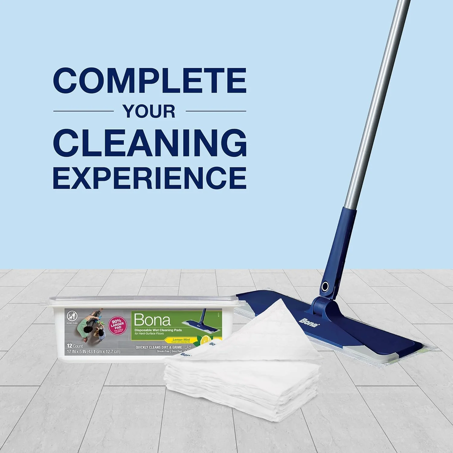 Bona® Disposable Wet Cleaning Pads for Hard-Surface Floors,Lemon Mint Scent,12 Count (Pack of 6) - Image 3