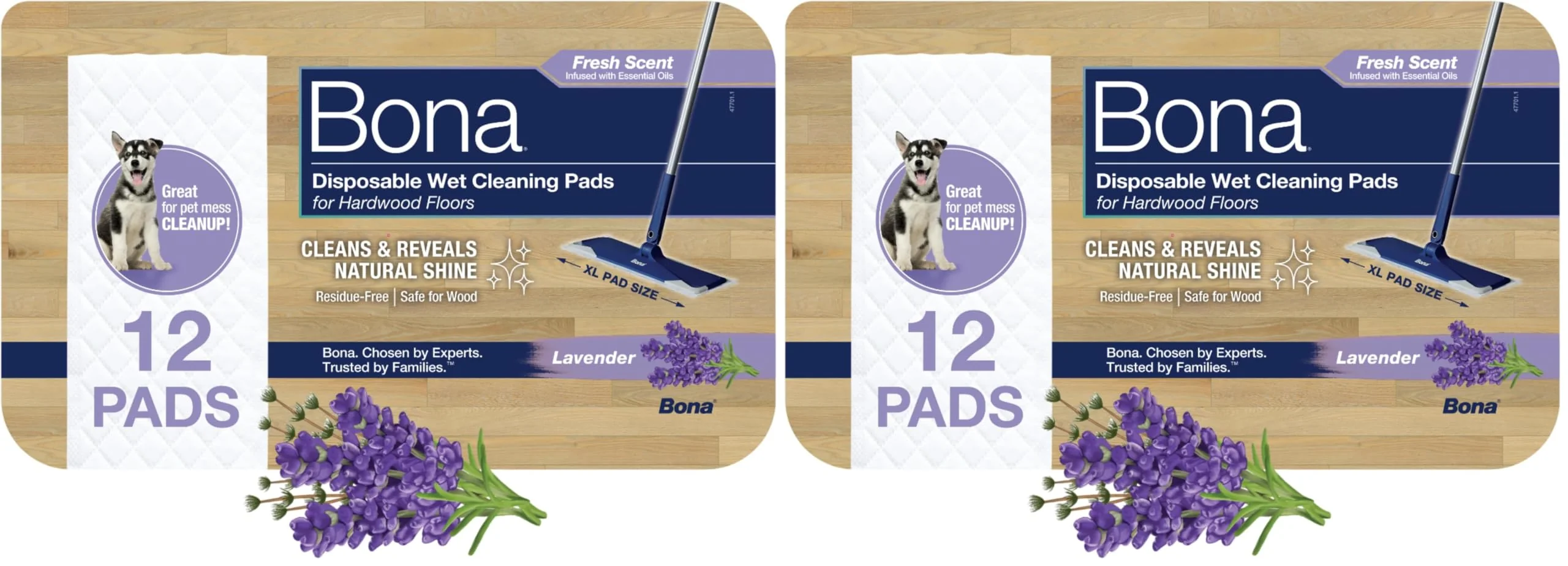 Bona® Disposable Wet Cleaning Pads for Hardwood Floors, Lavender Scent (Pack of 2)