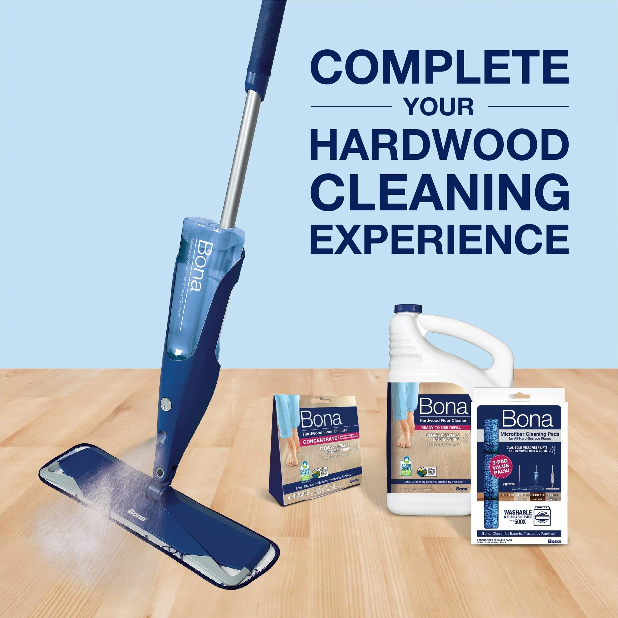 Bona Hardwood Floor Premium Spray Mop - Includes Wood Floor Cleaning Concentrate and Machine Washable Microfiber Cleaning Pad - Dual Zone Cleaning Design for Faster Cleanup - Image 2