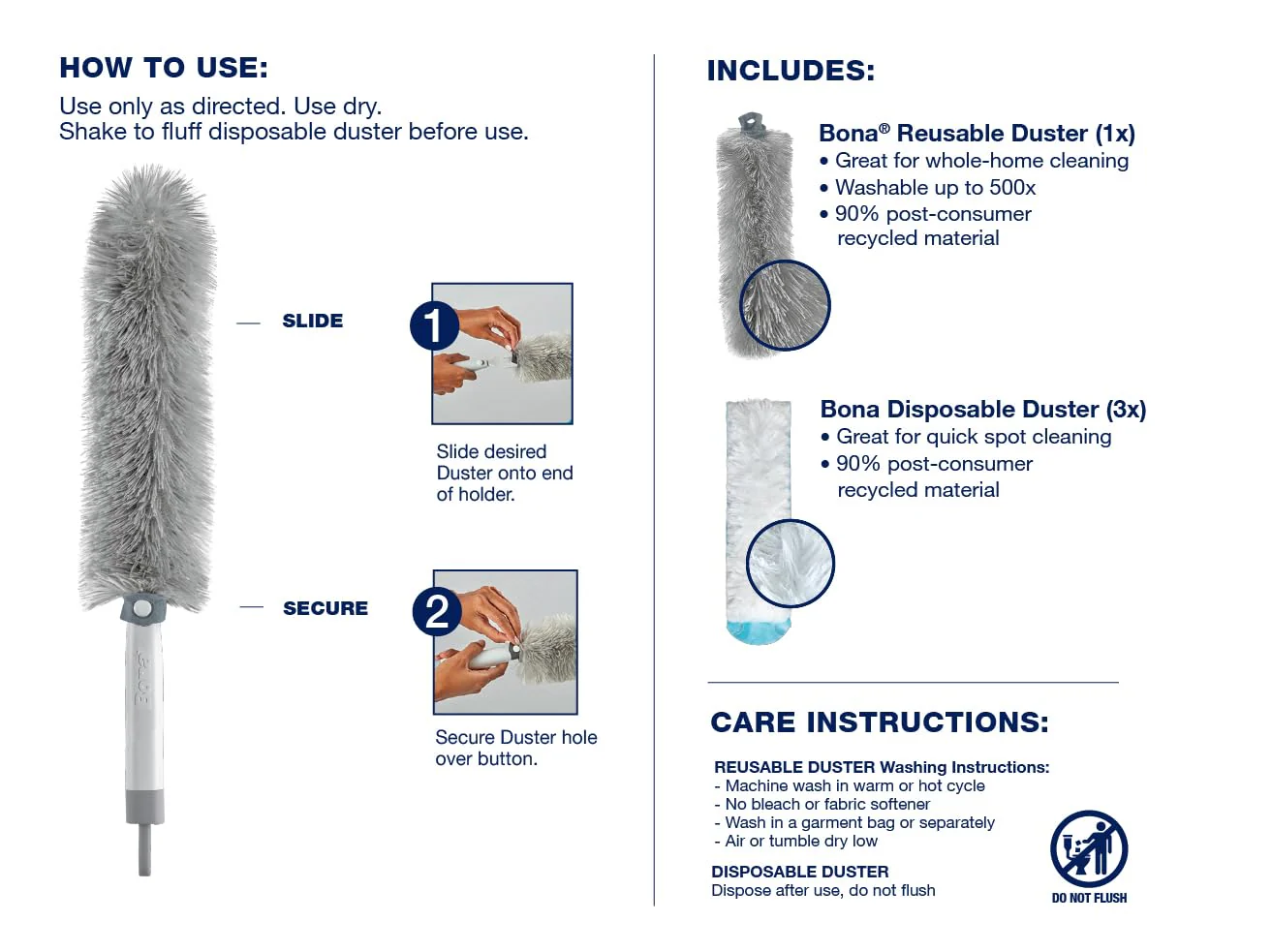 Bona High Performance Dusting System - 1 Compact Handle, 5 Disposable Dusters, & 1 Reusable Duster - Compact Dusting Kit Removes Dust & Pet Hair - Image 2
