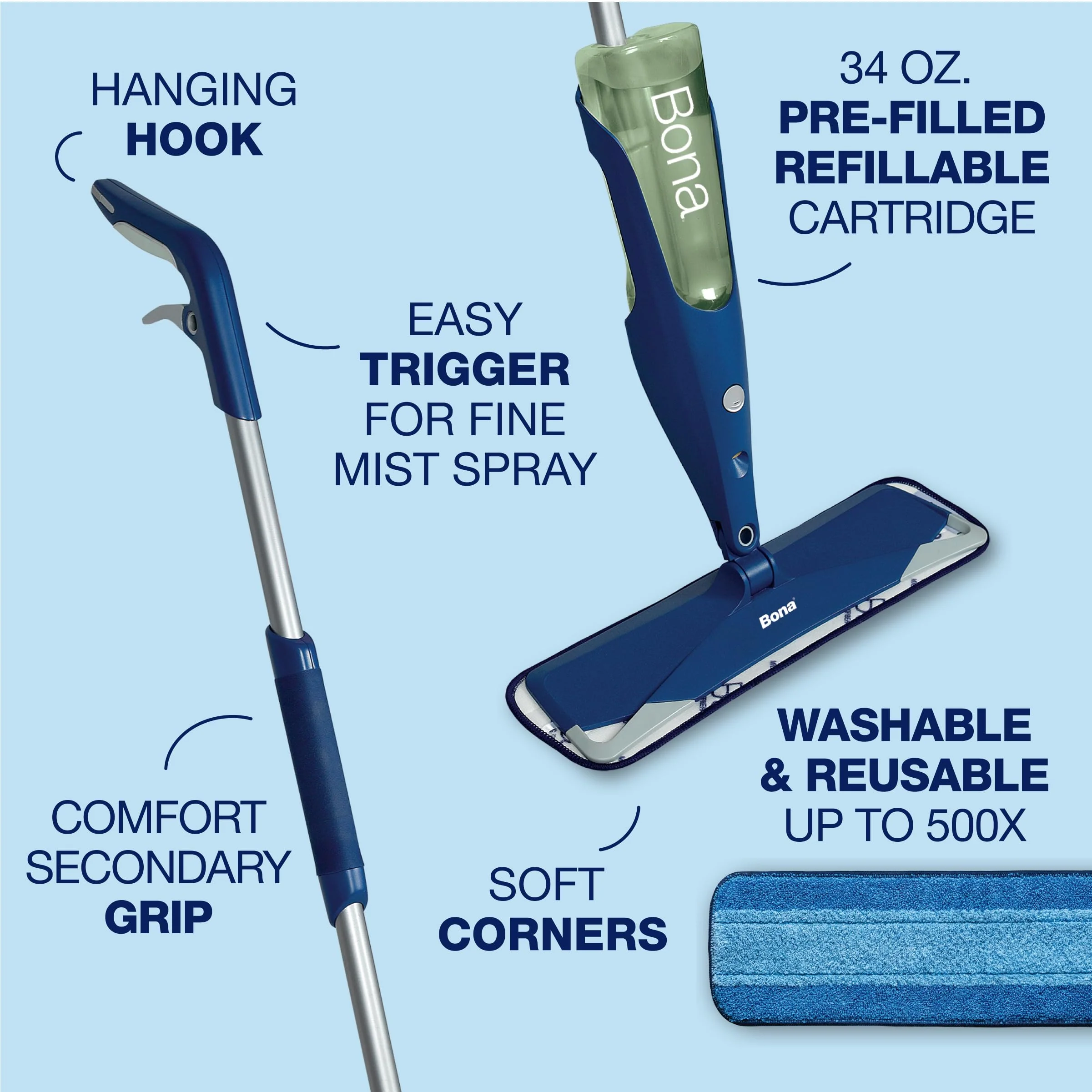 Bona Premium Motion Multi-Surface Floor Spray Mop - Includes Multi-Surface Floor Cleaning Solution and Machine Washable Microfiber Cleaning Pad - for Stone, Tile, Laminate, and Vinyl Floors - Image 11
