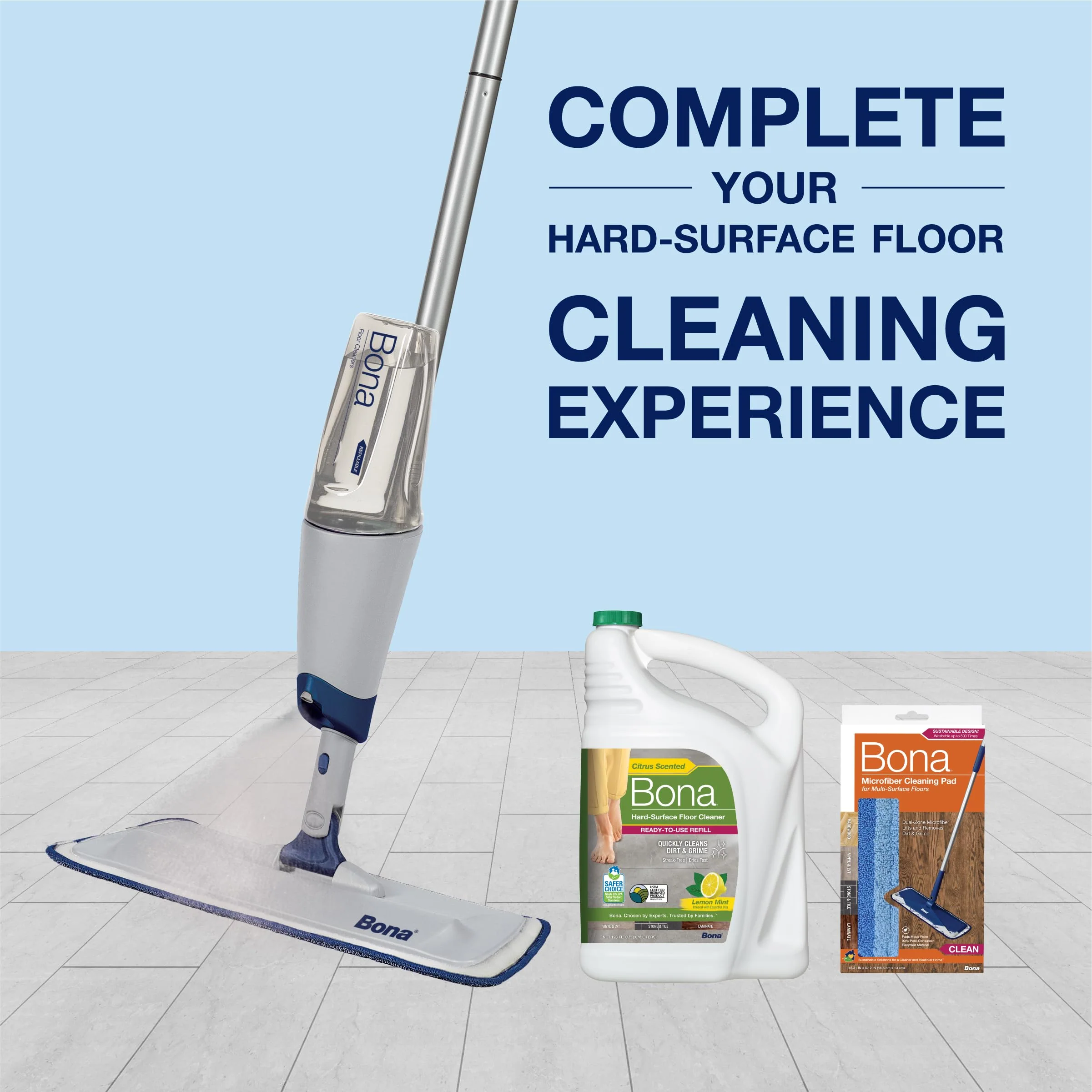 Bona Spray Mop Air - Includes Multi-Surface Floor Cleaner Concentrate and Microfiber Pad - Lemon Mint Scent - Lightweight & Compact Mop - Image 2