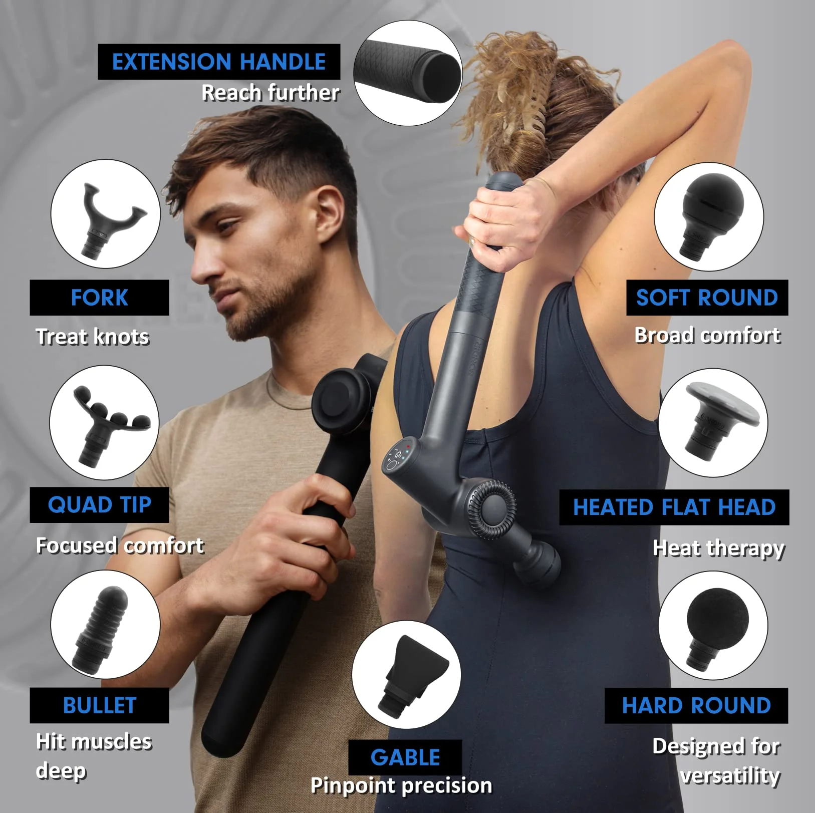 BONDIR R2 PRO Massage Gun - Articulating Deep Tissue Back Massager with Extension Handle and 7X Heads Including Heated Attachment