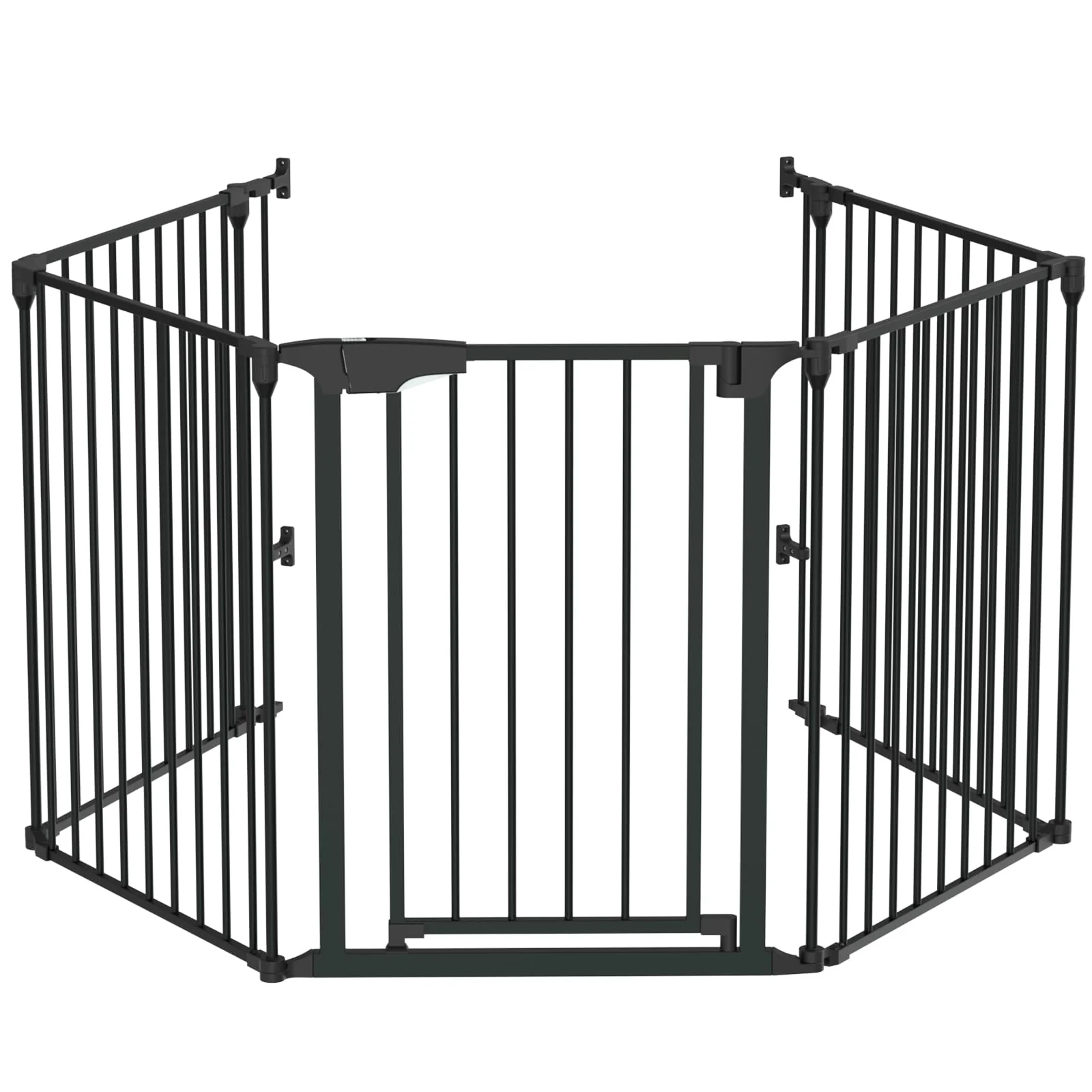 Bonnlo 120 Inches Wide Configurable Baby Gate, Fireplace Safety Fence/Guard, Adjustable 5-Panel Metal Play Yard for Toddler/Pet/Dog, Christmas Tree Fence, Includes 4 Pack of Wall Mounts, Black