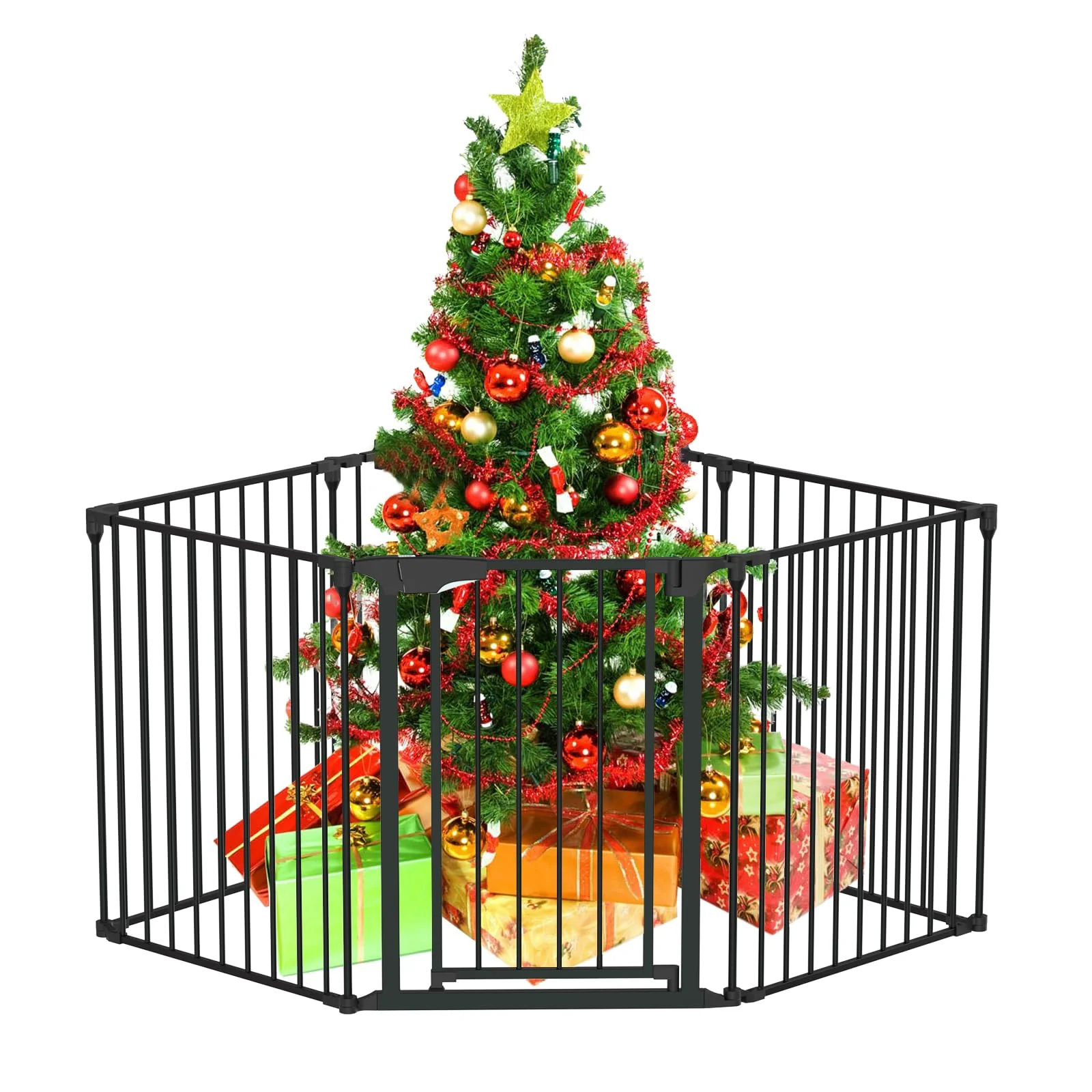 Bonnlo 120 Inches Wide Configurable Baby Gate, Fireplace Safety Fence/Guard, Adjustable 5-Panel Metal Play Yard for Toddler/Pet/Dog, Christmas Tree Fence, Includes 4 Pack of Wall Mounts, Black - Image 2