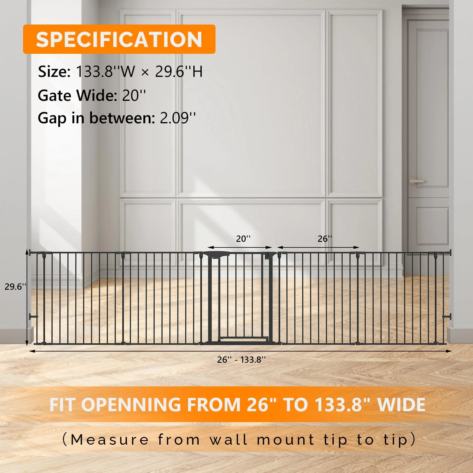 Bonnlo 120 Inches Wide Configurable Baby Gate, Fireplace Safety Fence/Guard, Adjustable 5-Panel Metal Play Yard for Toddler/Pet/Dog, Christmas Tree Fence, Includes 4 Pack of Wall Mounts, Black - Image 5