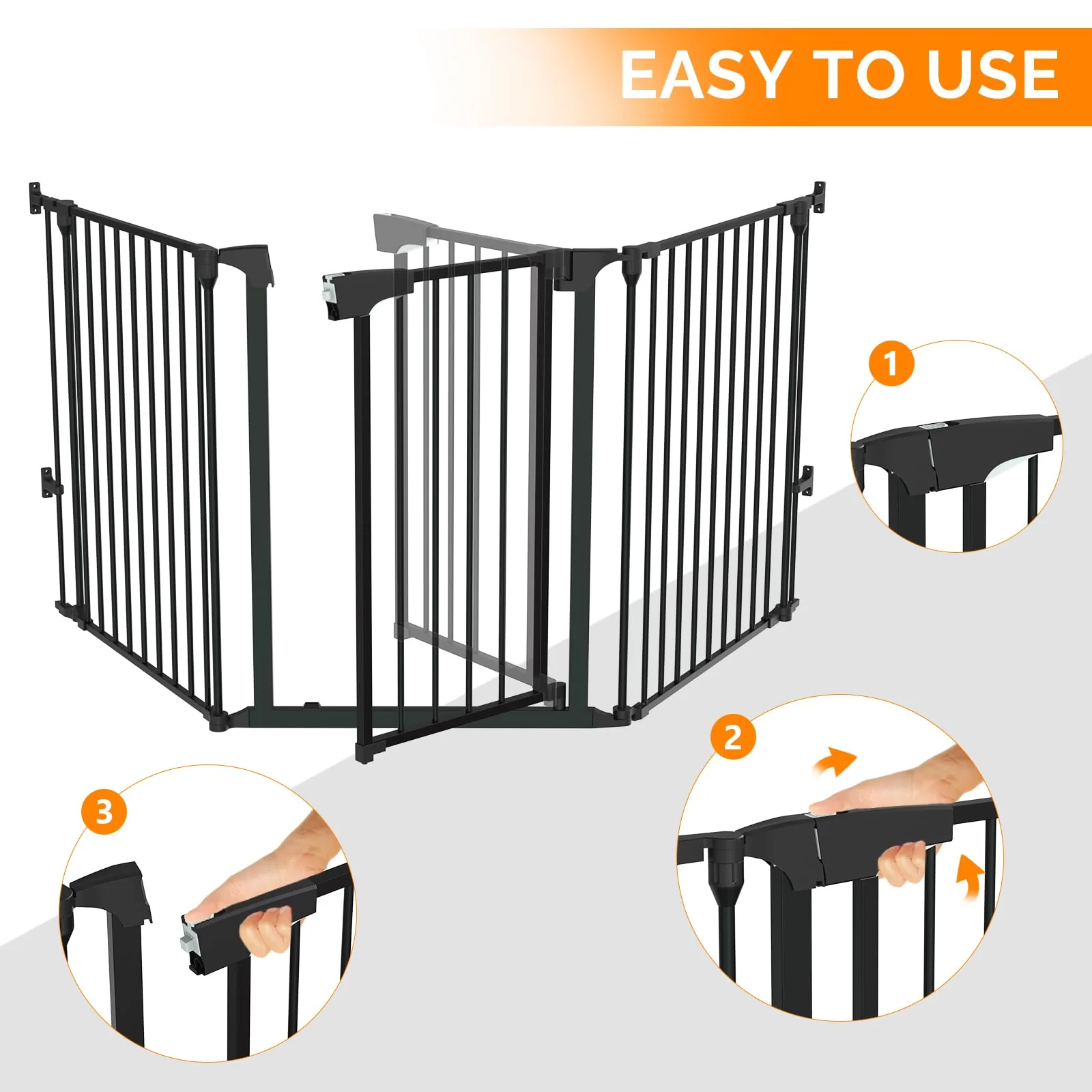 Bonnlo 120 Inches Wide Configurable Baby Gate, Fireplace Safety Fence/Guard, Adjustable 5-Panel Metal Play Yard for Toddler/Pet/Dog, Christmas Tree Fence, Includes 4 Pack of Wall Mounts, Black - Image 6
