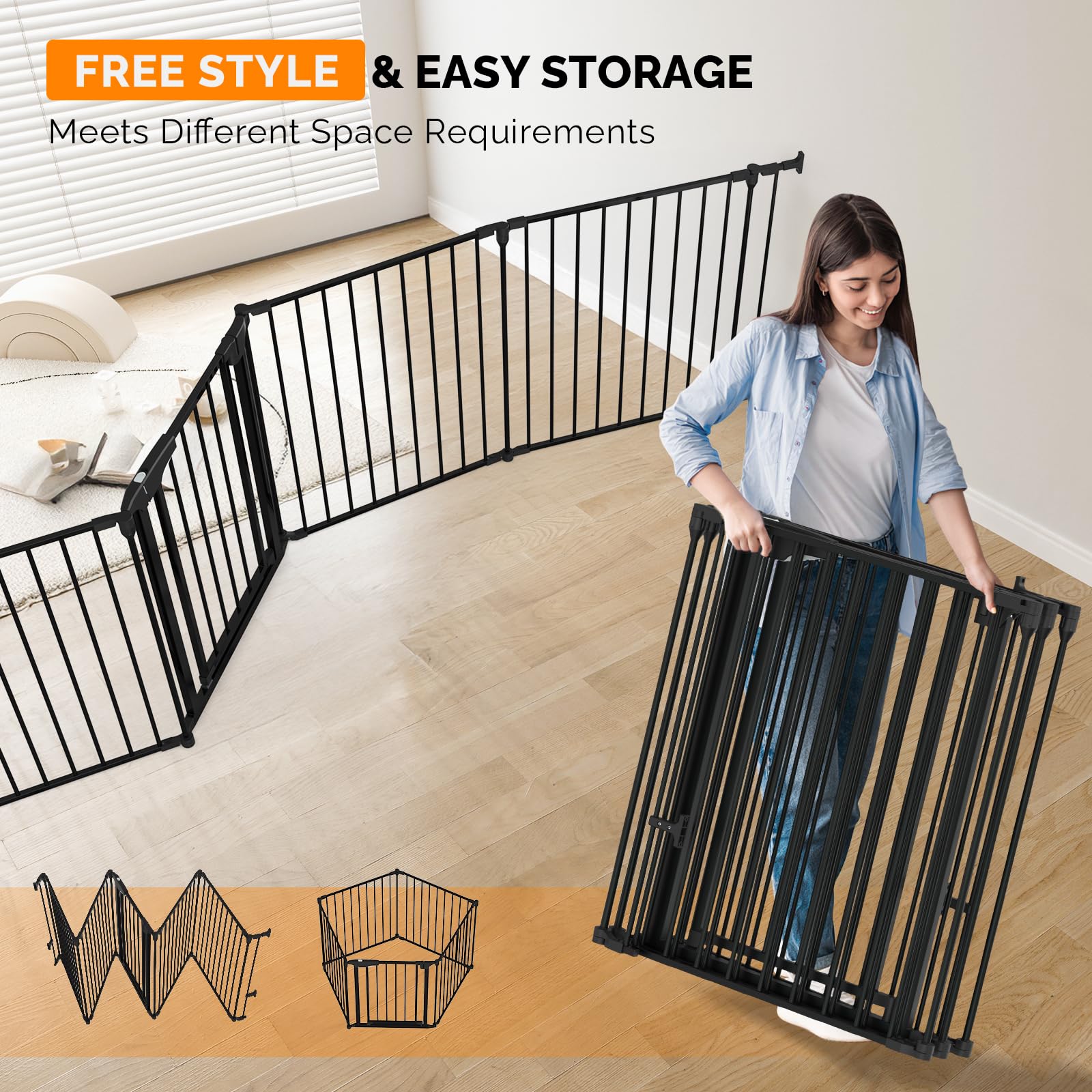 Bonnlo 120 Inches Wide Configurable Baby Gate, Fireplace Safety Fence/Guard, Adjustable 5-Panel Metal Play Yard for Toddler/Pet/Dog, Christmas Tree Fence, Includes 4 Pack of Wall Mounts, Black - Image 8