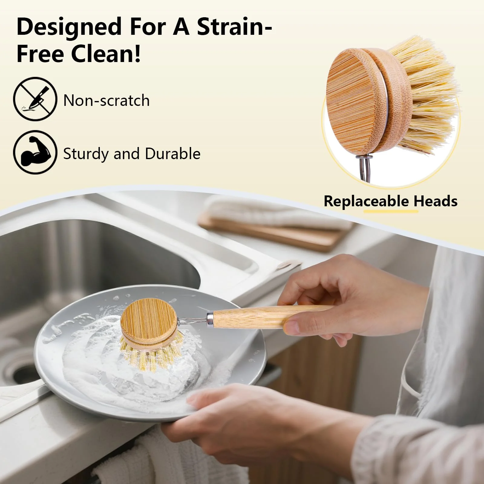 BONUMVITA 5 Pack Bamboo Dish Brush Set, Wooden Dish Brush with 14’’ Bottle Brush, Natural Kitchen Scrub Brush for Dishes Pots, Pans, Sinks, Woks, Vegetables - Image 5