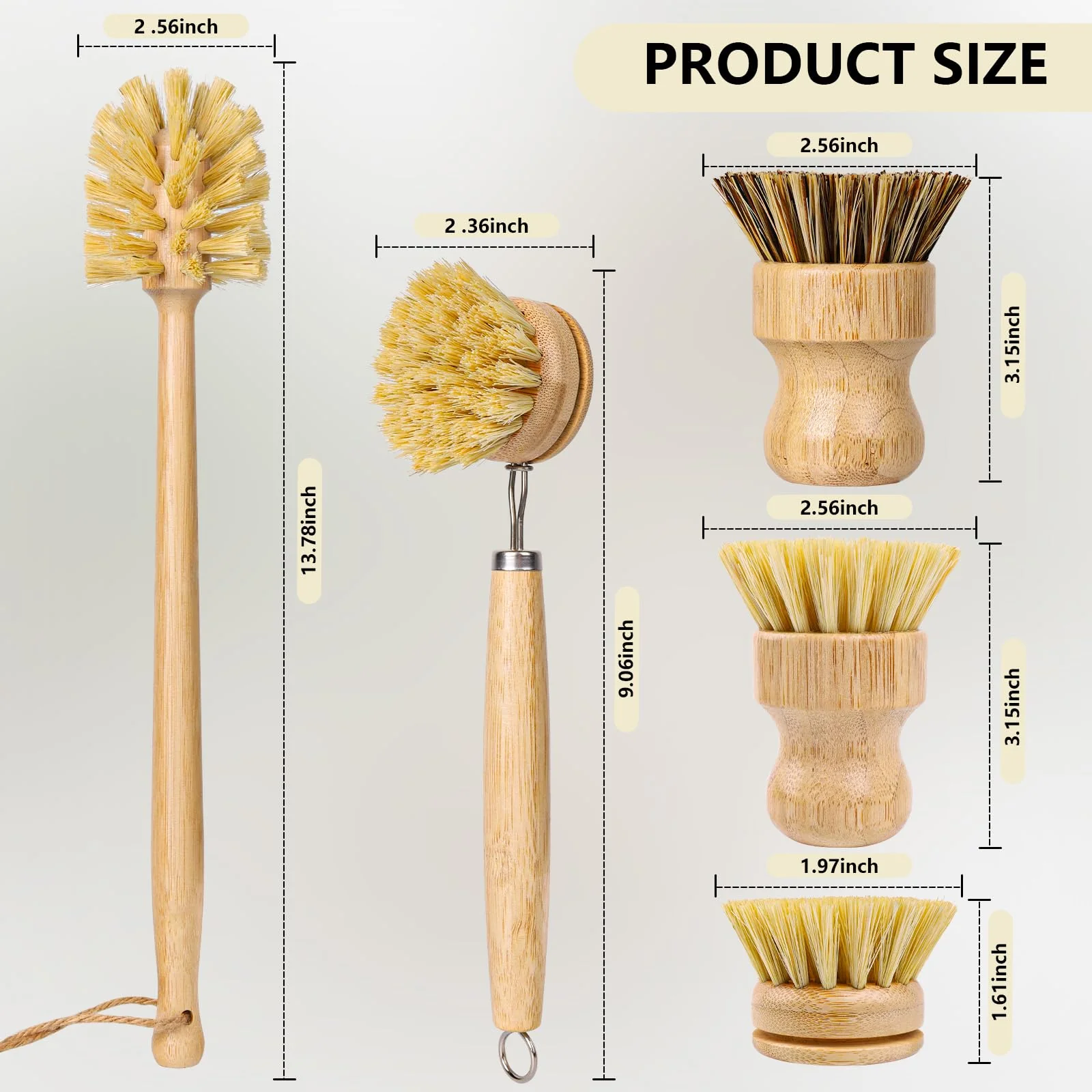 BONUMVITA 5 Pack Bamboo Dish Brush Set, Wooden Dish Brush with 14’’ Bottle Brush, Natural Kitchen Scrub Brush for Dishes Pots, Pans, Sinks, Woks, Vegetables - Image 7