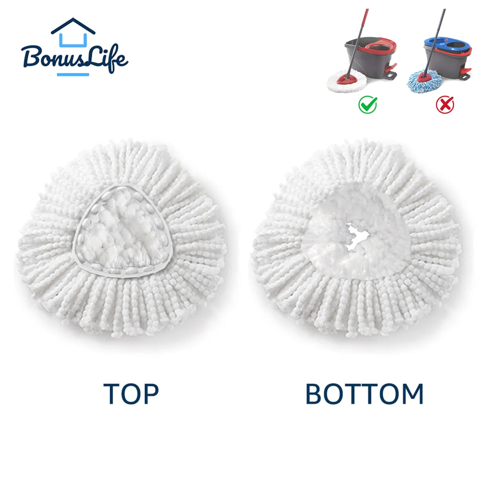 BonusLife Replacement Part Set for Oceda EasyWring Spin Mop 1-Tank System Only, 1 Handle, 1 Base, 4 Refills - Image 2