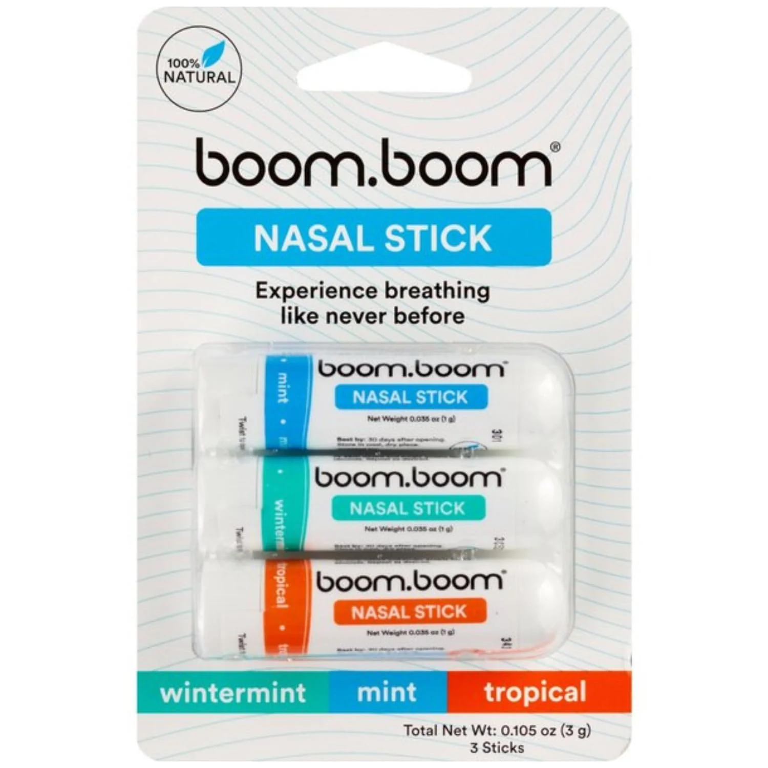 BoomBoom Nasal Stick | Vapor Flow Technology | Cool Refreshing Sensation | Natural Mood Boost | Simple Ingredients | Essential Oils + Menthol Inhaler (Variety Pack)